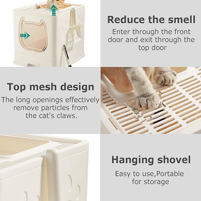 Cat Litter Box with Lid, Covered Top Entry Kitten Litter Pan for Small and Medium Cats, Anti-Splashing Kitty Potty with Slide-Out Litter Tray