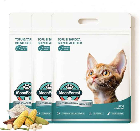 Tofu Cat Litter,Natural Odor Control Dust-Free Clumping Litter(5.5lb×3bags)