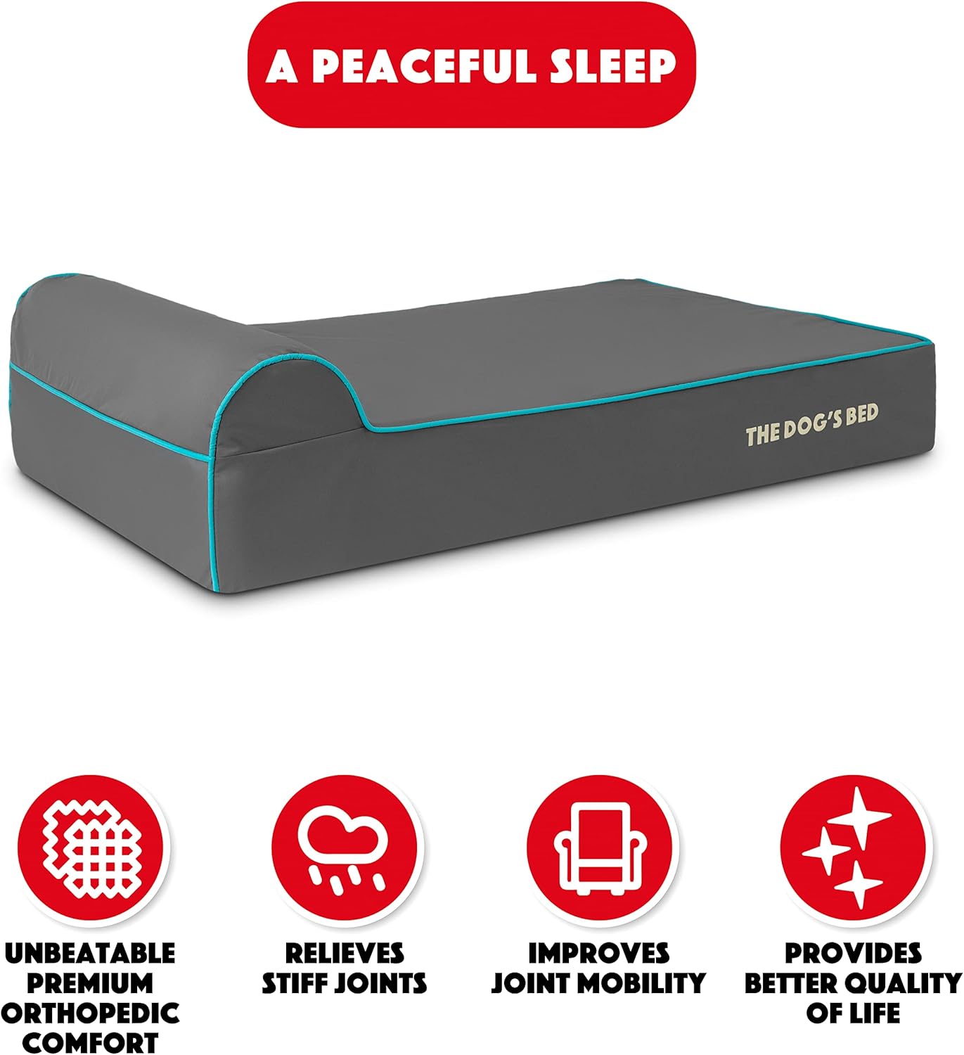 The Dog’s Bed Orthopedic Headrest Dog Bed Large Grey/Blue 40x25, Memory Foam, Pain Relief for Arthritis, Hip & Elbow Dysplasia, Post Surgery, Lameness, Veterinary Approved, Waterproof Washable Cover - Pet Explorer