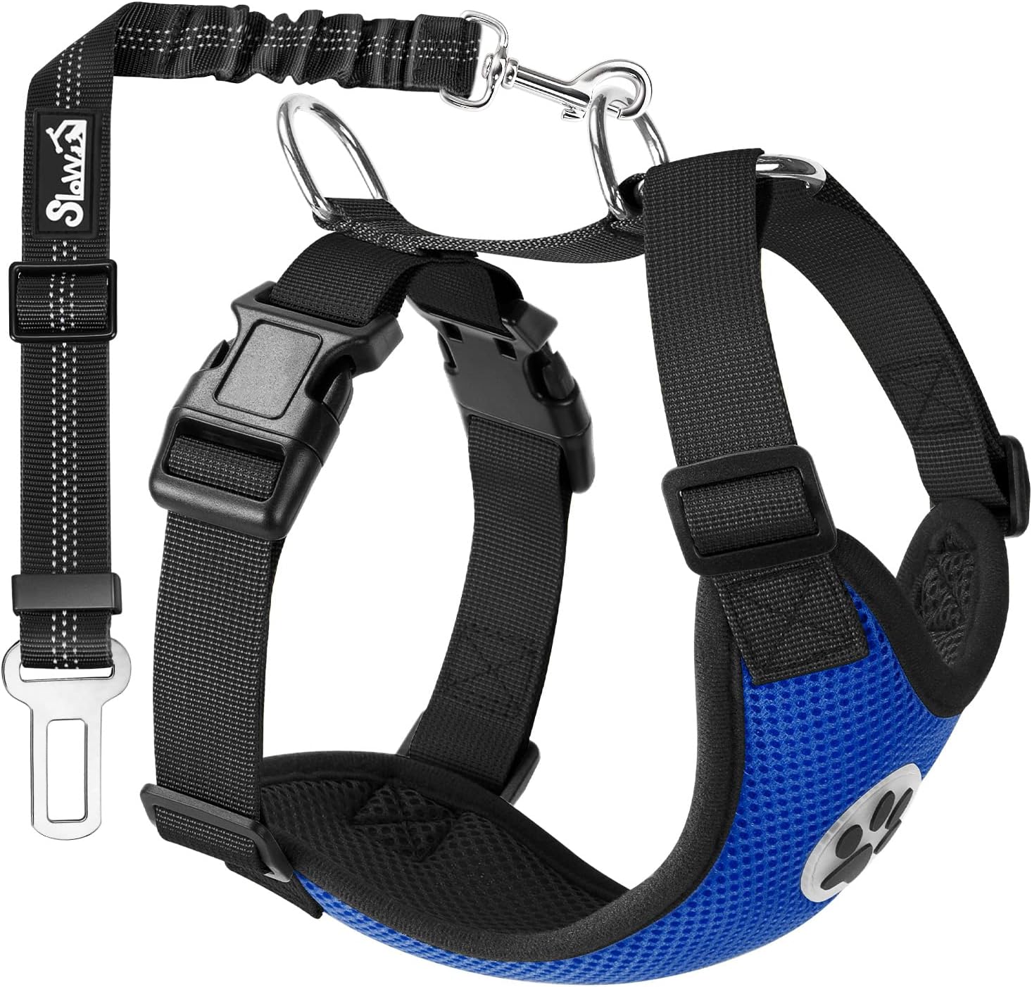 SlowTon Dog Seat Belt Harness for Car, Dog Car Harness Adjustable Mesh Breathable & Dog Seatbelt Safety Tether with Elastic Bungee for Small Medium Large Pets(Blue, Single Clip, XS) - Pet Explorer