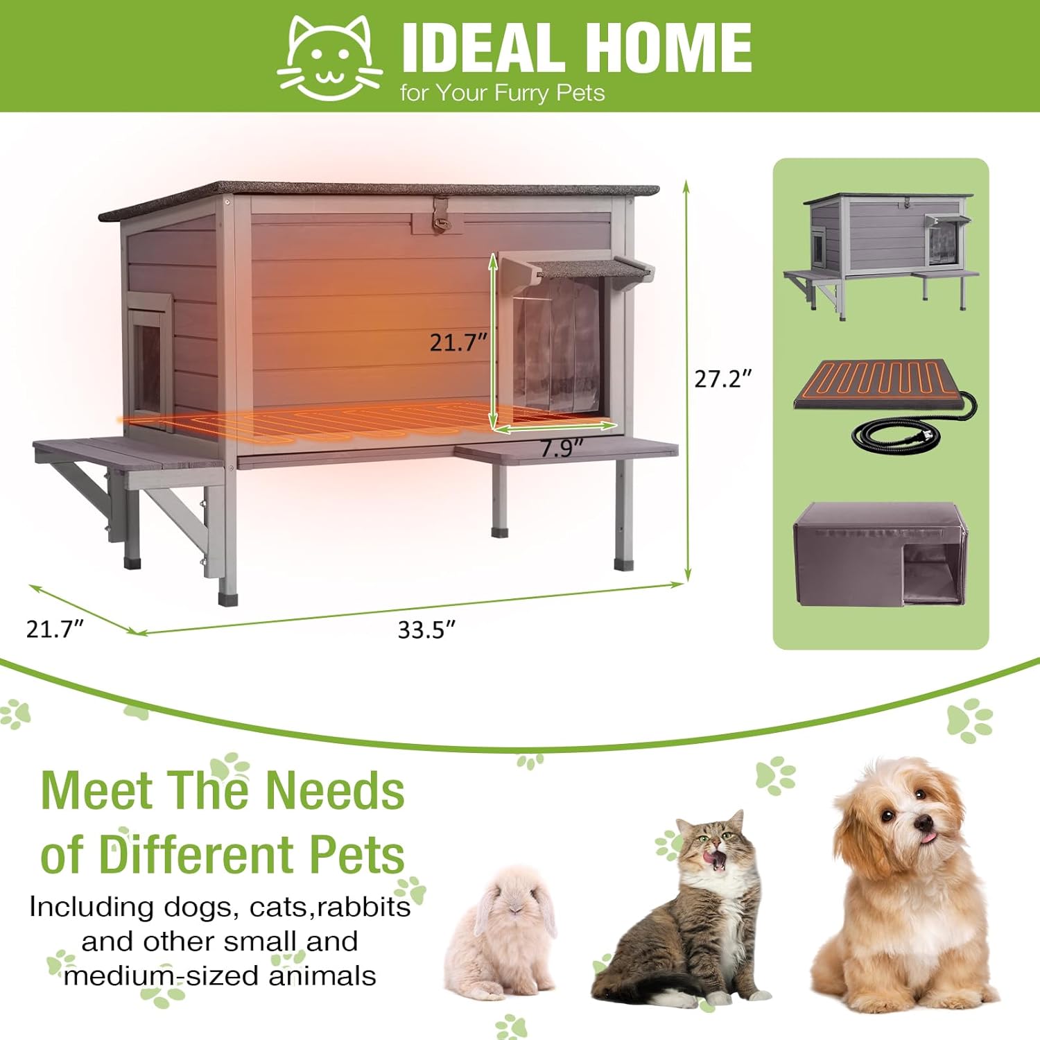 GUTINNEEN Heated Cat House Outdoor Cat House Insulated Weatherproof Feral Cat Shelter with Heated Pad and All-Round Thermal Liner for 1-3 Cats (Winter-Ready) - Pet Explorer