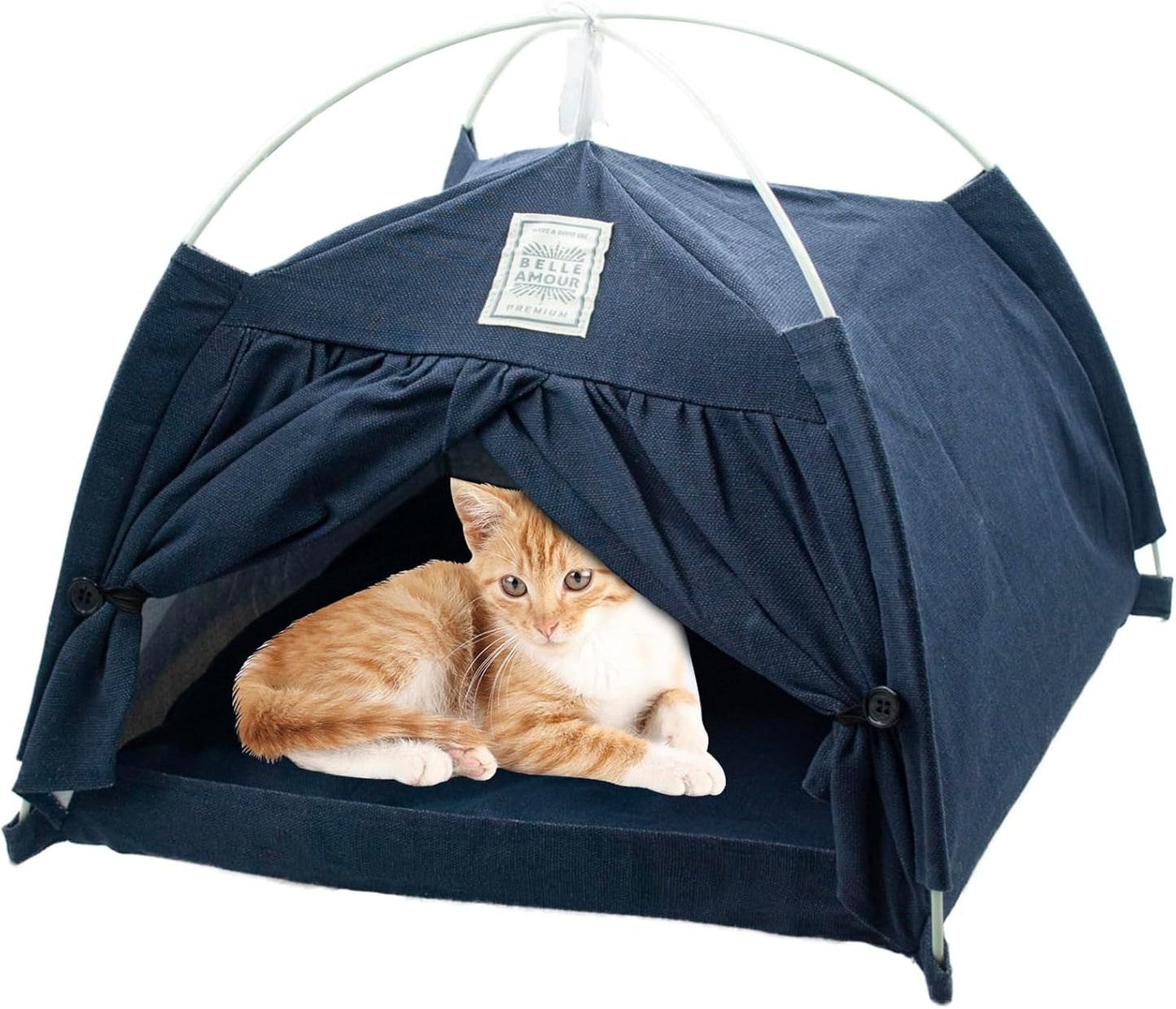 Cat Tent Bed,Cats Cave House Portable for Indoor with Removable Non-Slip Soft Pad Foldable Cat Tents Hut Washable Pet House Bed Outdoor for Kitty Puppy Small Pets 15.7x15.7x16.1 in (Navy Blue) - Pet Explorer