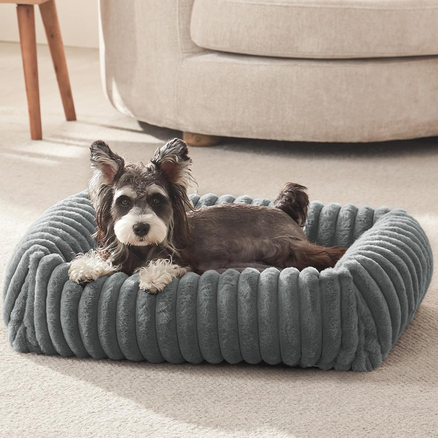 Dog Beds for Small Dogs, Washable Orthopedic Dog Bed with Removable Cover, Rectangle Soft Calming Sleeping Puppy Bed Durable Pet Cuddler with Anti-Slip Bottom, 20"x19"x6" Grey - Pet Explorer