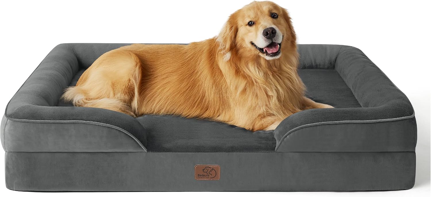 Bedsure Orthopedic Dog Bed for Extra Large Dogs - XL Plus Waterproof Dog Sofa Beds, Supportive Foam Pet Couch Bed with Removable Washable Cover, Waterproof Lining and Nonskid Bottom, Dark Grey - Pet Explorer
