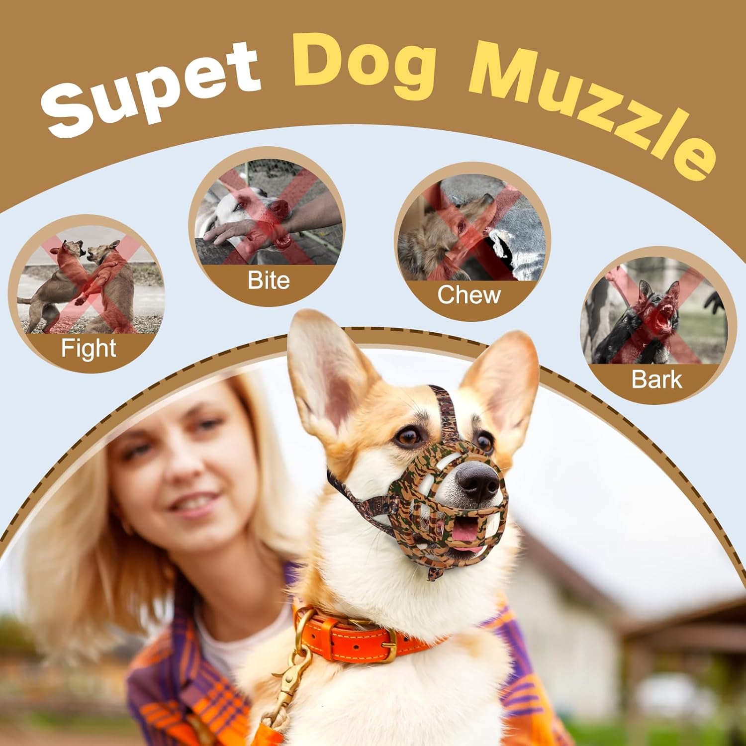 Basket Muzzle to Prevent Biting, Dog Muzzle for Large Medium Small Dogs Allows Panting Drinking Anti Chewing, Perfect for Grooming Trimming Training and Aggressive Reactive Dogs (Brown, Size 2) - Pet Explorer