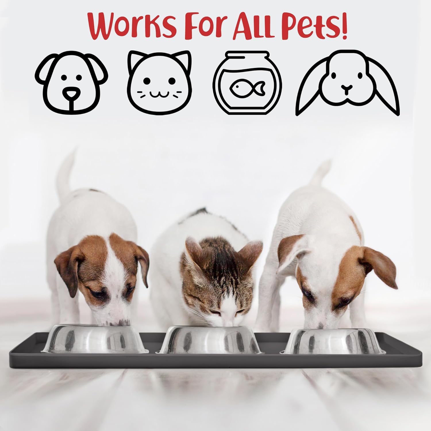 DogBuddy Dog Food Mat – Waterproof Dog Bowl Mat for Food and Water, Silicone Pet Feeding Mats for Floors, Non-Slip Placemat with High Edges for Dogs Bowls, Puppy Essentials (M: 21” x 14”, Shadow) - Pet Explorer