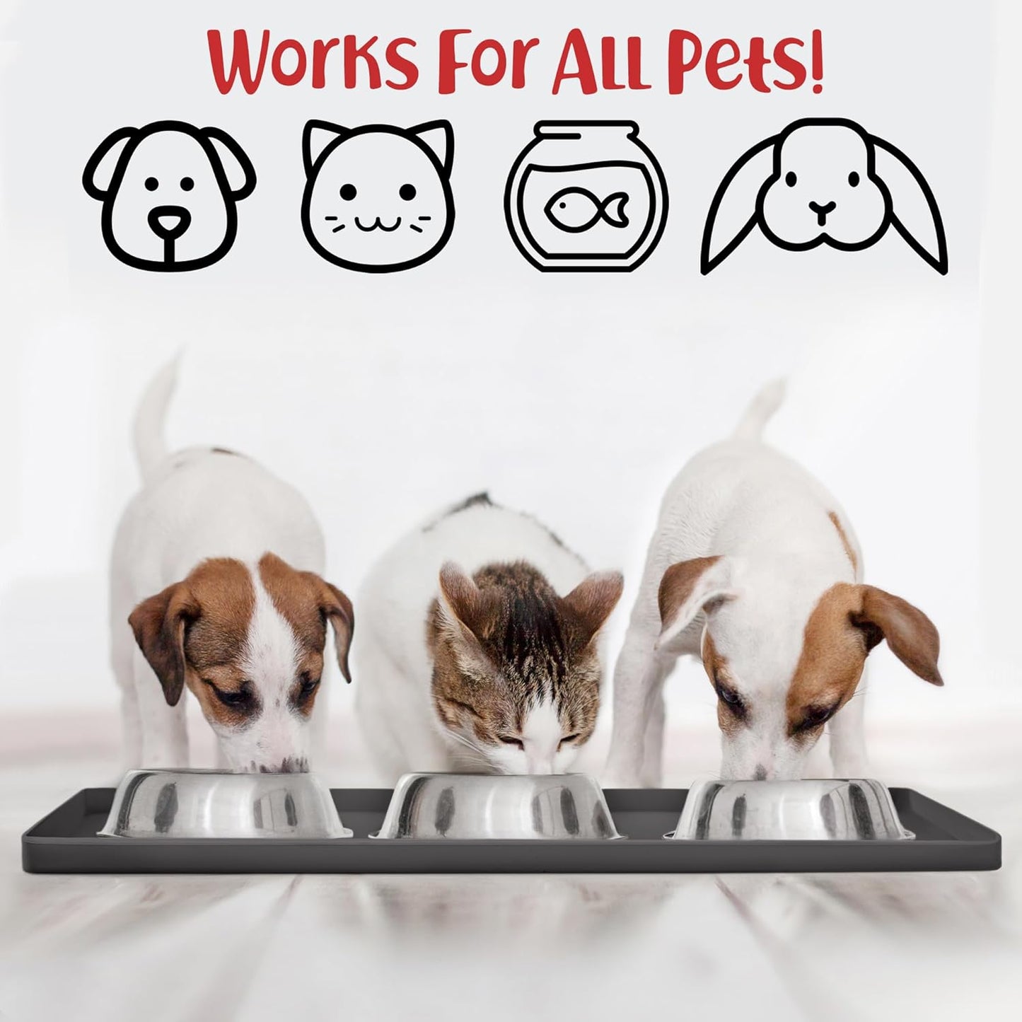 DogBuddy Dog Food Mat – Waterproof Dog Bowl Mat for Food and Water, Silicone Pet Feeding Mats for Floors, Non-Slip Placemat with High Edges for Dogs Bowls, Puppy Essentials (Small: 19"x12", Shadow) - Pet Explorer