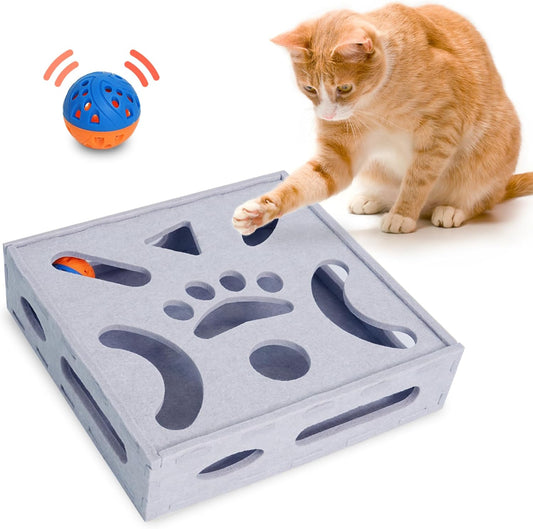 PETKARAY Felt Cat Puzzle Toy, Interactive Cat Toys for Indoor Cats, Interactive Maze for Kitten Felt Puzzle Box with Ball, Grey - Pet Explorer