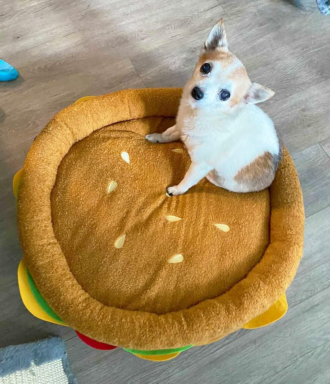 TONBO Soft Plush Small Cute and Cozy Food Dog Cat Bed, Washer and Dryer Friendly (Burger) - Pet Explorer