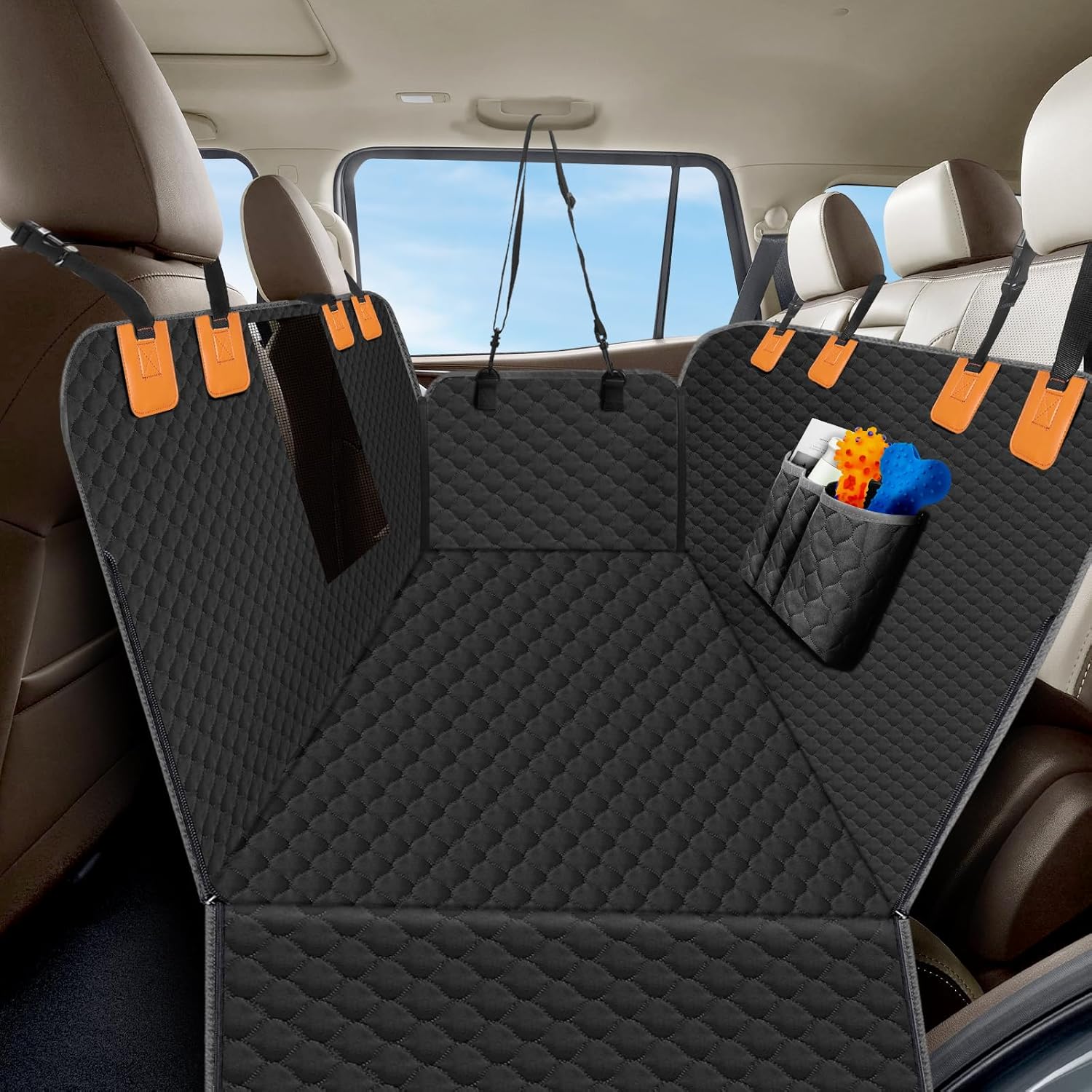 Dog Car Seat Cover for Back Seat, Waterproof Protector with Side Flaps, Scratchproof Hammock, Non-Slip Bottom for Cars/Trucks/SUVs (Black+Grey) - Pet Explorer