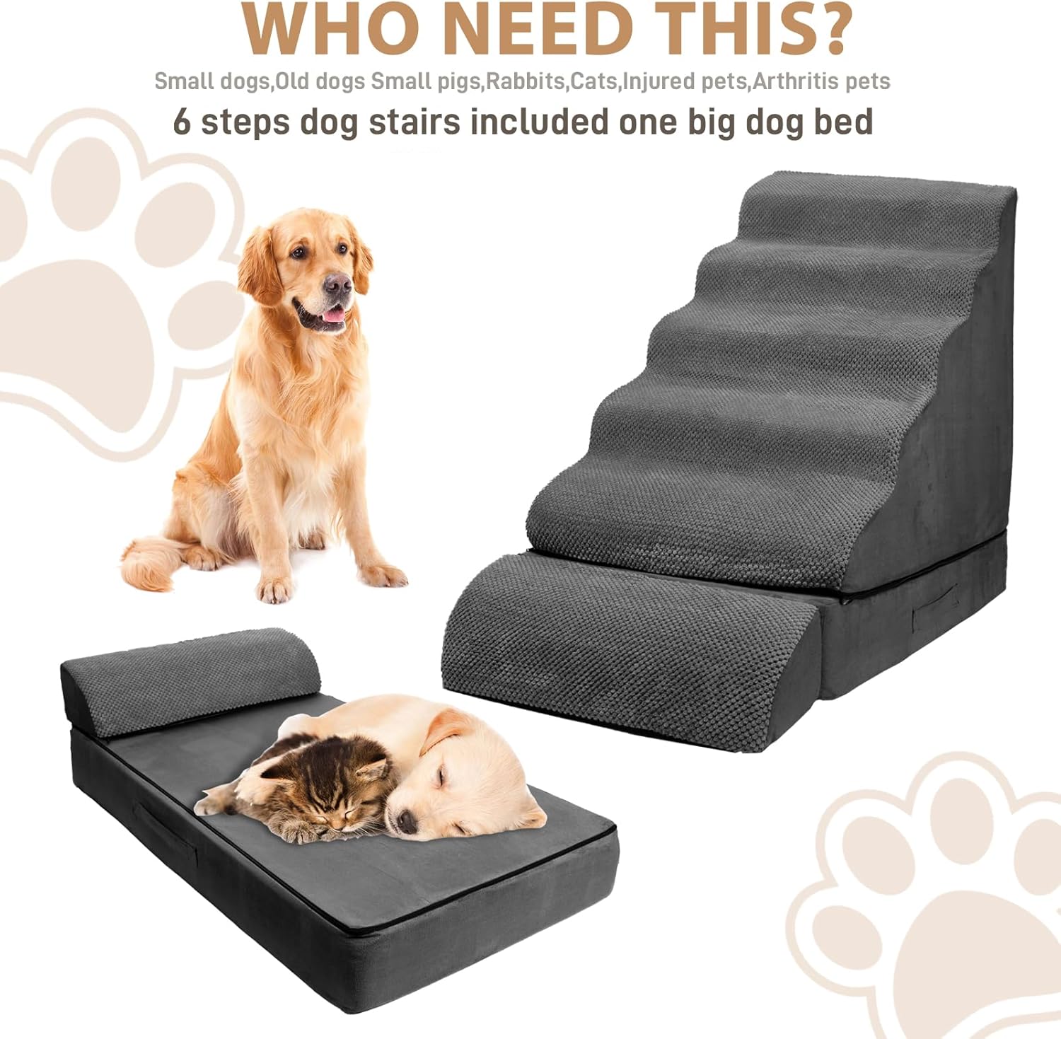 Soft Dog Stairs & Steps for High Beds 24-28 Inches Tall for Small Dogs, LitaiL Pet Stairs/Steps for Beds 28 Inches High, Non-Slip Dog Ramps for Older Cats - Pet Explorer