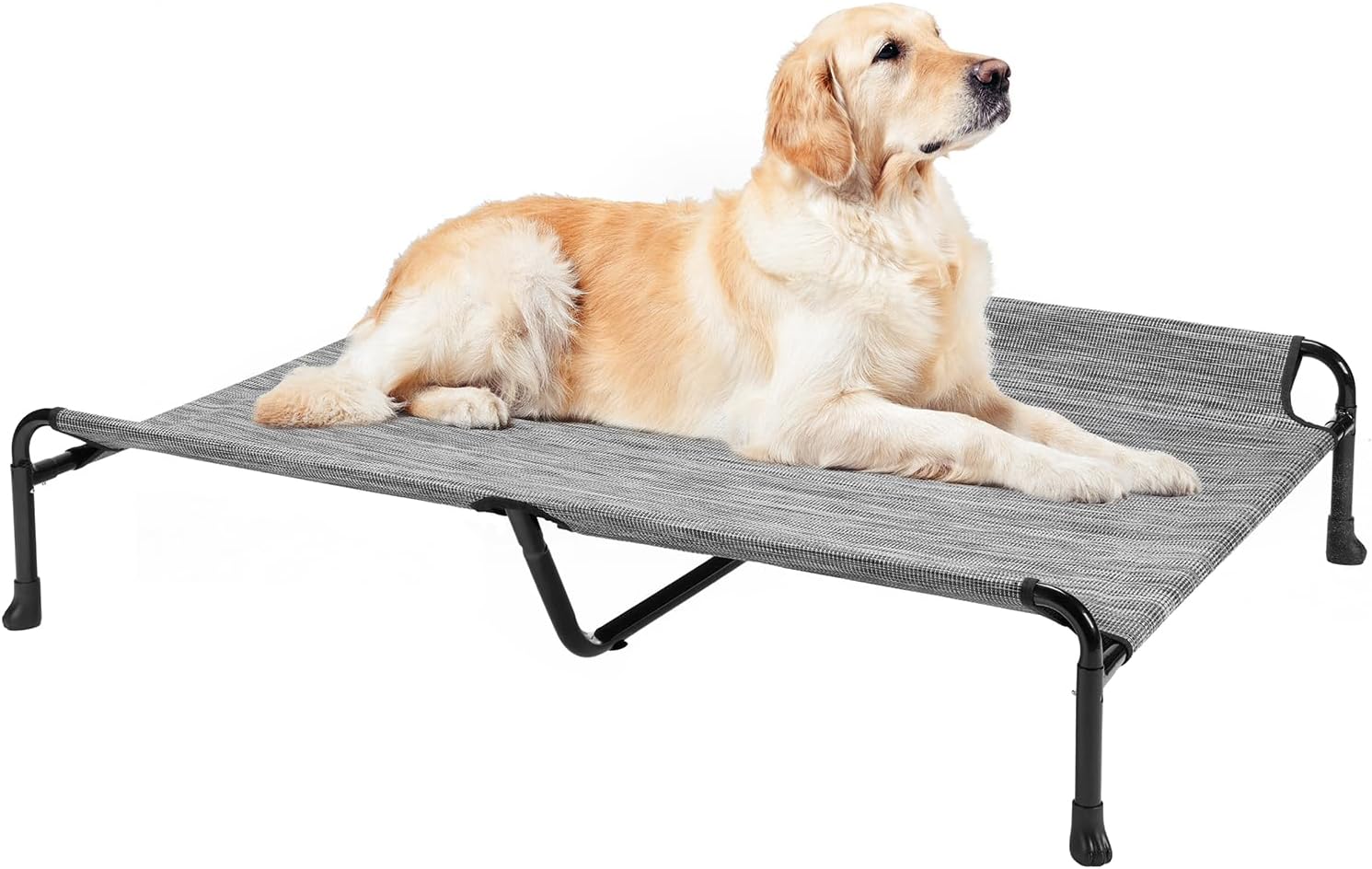 Veehoo Cooling Elevated Dog Bed - Raised for Large Dogs, Outdoor With Guardrail, Upgraded Non-Slip Feet, Breathable Teslin Mesh, Portable Camping Cot, 53 x 33 Inches, Black Silver - Pet Explorer