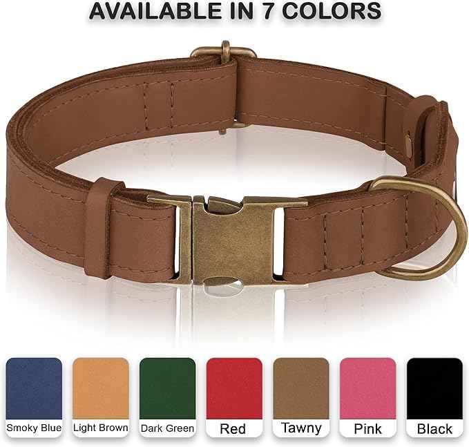 AirTag Dog Collar - Genuine Leather Dog Collar with Apple AirTag Holder and Metal Buckle - Smart GPS Tracking Pet Collars (Tawny, M, 14"-18" Neck Fit)