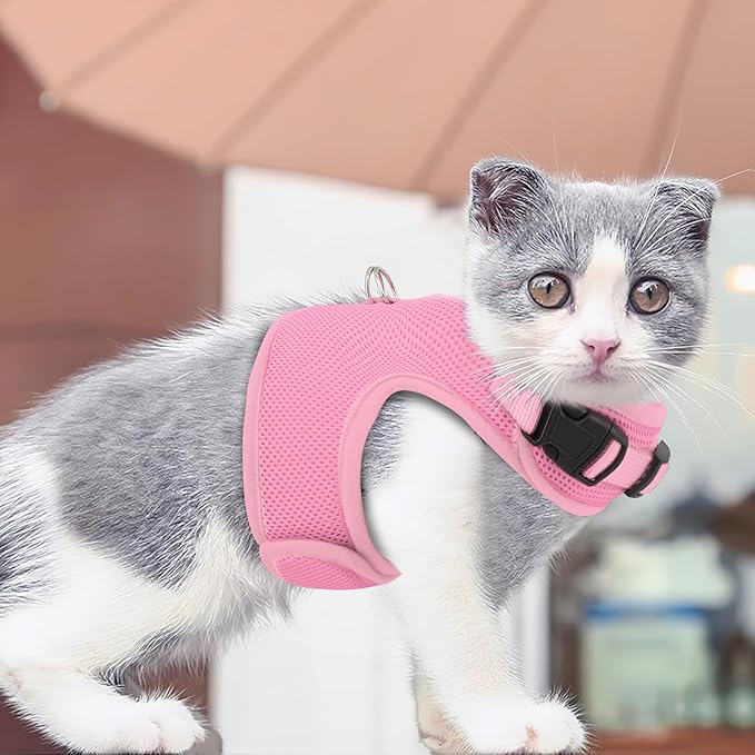 Athena Collection Adjustable Cat Harness with Velcro, Portable Small Sized Cat Vest Harness Breathable Comfy Escape Proof Cat Kitten Harness Pet Supplies for Outdoor Walking, Training, Pink