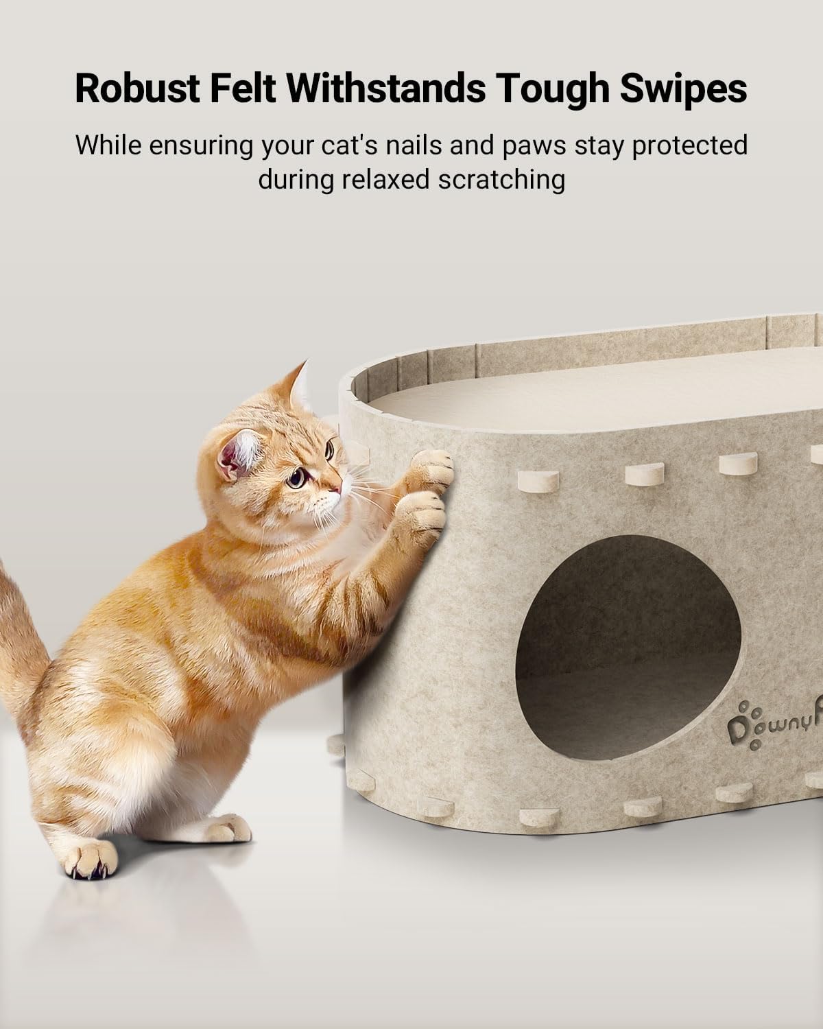 DownyPaws Cat House for Indoor Cats, Cat Bed Cave for Multiple & Large Cats Up to 22 Lbs, Scratch Resistant, Foldable Peekaboo Kitten Caves Tunnel Enclosed Bed, PeekaPurr, Cream - Pet Explorer