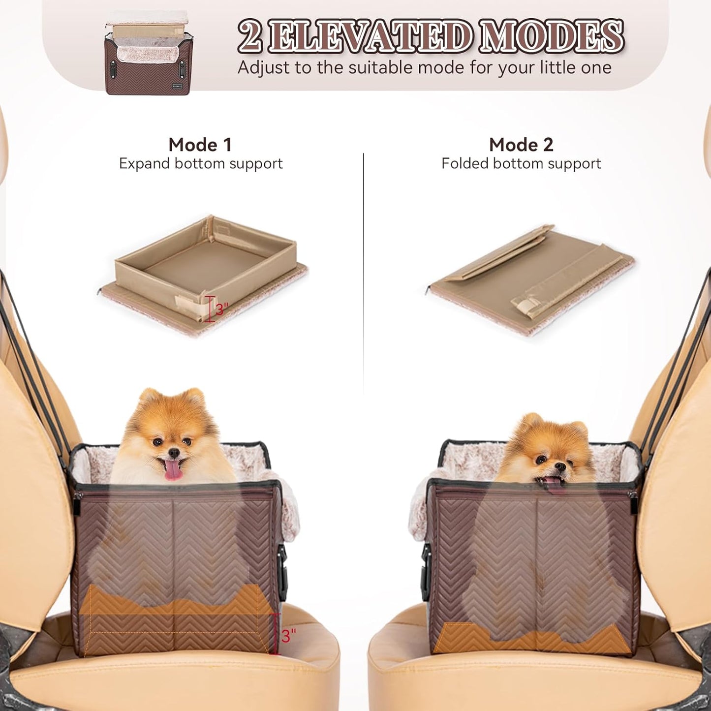 PETSFIT Car Seat for Dogs, Waterproof PU Leather Dog Car Seat for Small Dogs with Patent Safe Buckles, Clip-On Leash, Pet Travel Carrier Bed for Small Pets Up to 25lbs (Brown) - Pet Explorer