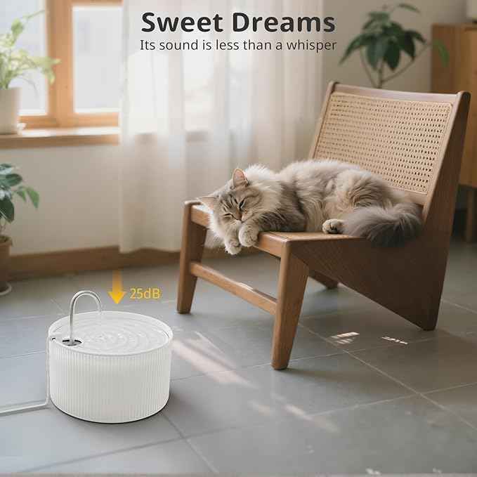 Ceramic Cat Water Fountain, 2.2L/74oz Pet Water Fountain for Cats and Dogs, Automatic Pet Drinking Fountain with Pump, Filter & Foam (White)