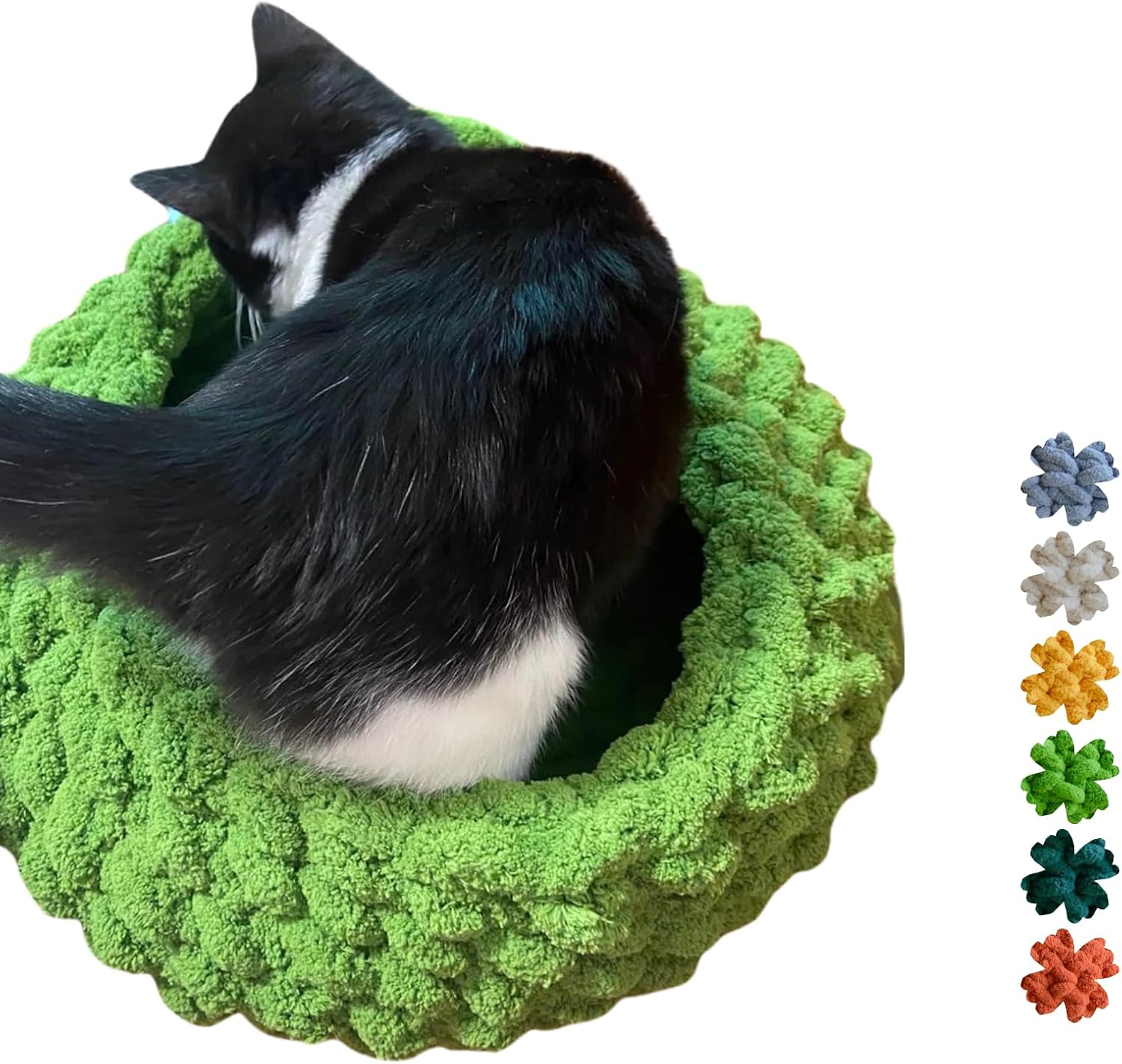 Cat Nest Bed – Premium Handwoven Washable Extra Soft Round Cave House for Indoor Kitten & Kitty, Small & Large (LGreen,Medium) - Pet Explorer
