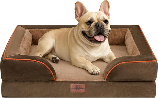 Comfort Expression Small Dog Beds Waterproof Orthopedic Foam Dog Sofa Beds for Medium Dogs Comfy Pet Bed with Washable Removable Cover & Non-Slip Bottom(Small,Brown) - Pet Explorer