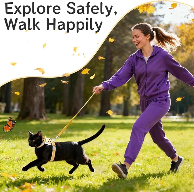 Cat Harness and Leash Set - Anti-Escape Adjustable Cat Vest, Soft Breathable Kitten Harness for Outdoor Walking and Training