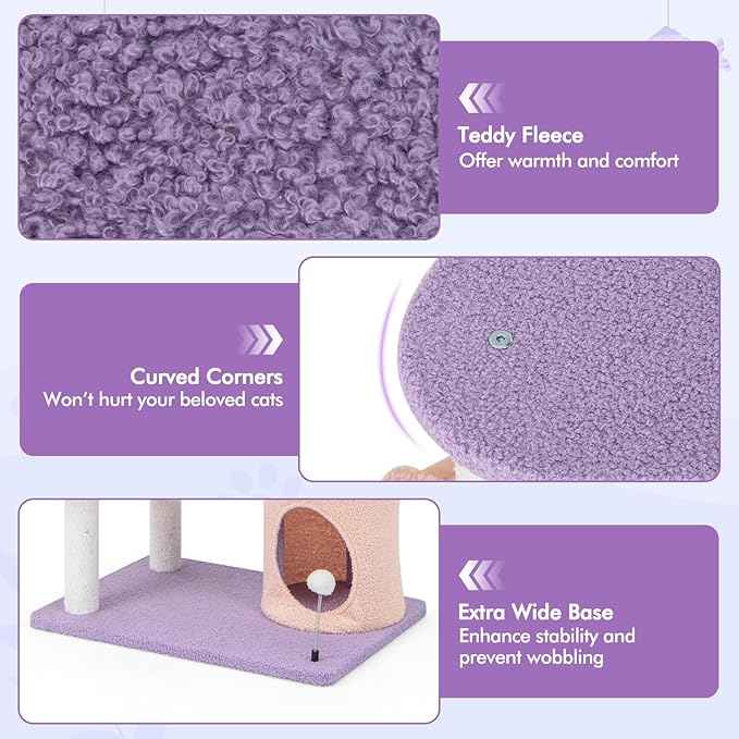 PETSITE Star and Moon-Themed Cat Tree Tower, Multi-Level Modern Cat Tower with Sisal Scratching Posts, Cat Condo, Side Hammock, Hanging Dangling Toys, Cute Cat Tree for Indoor Cats (66 Inch Tall)