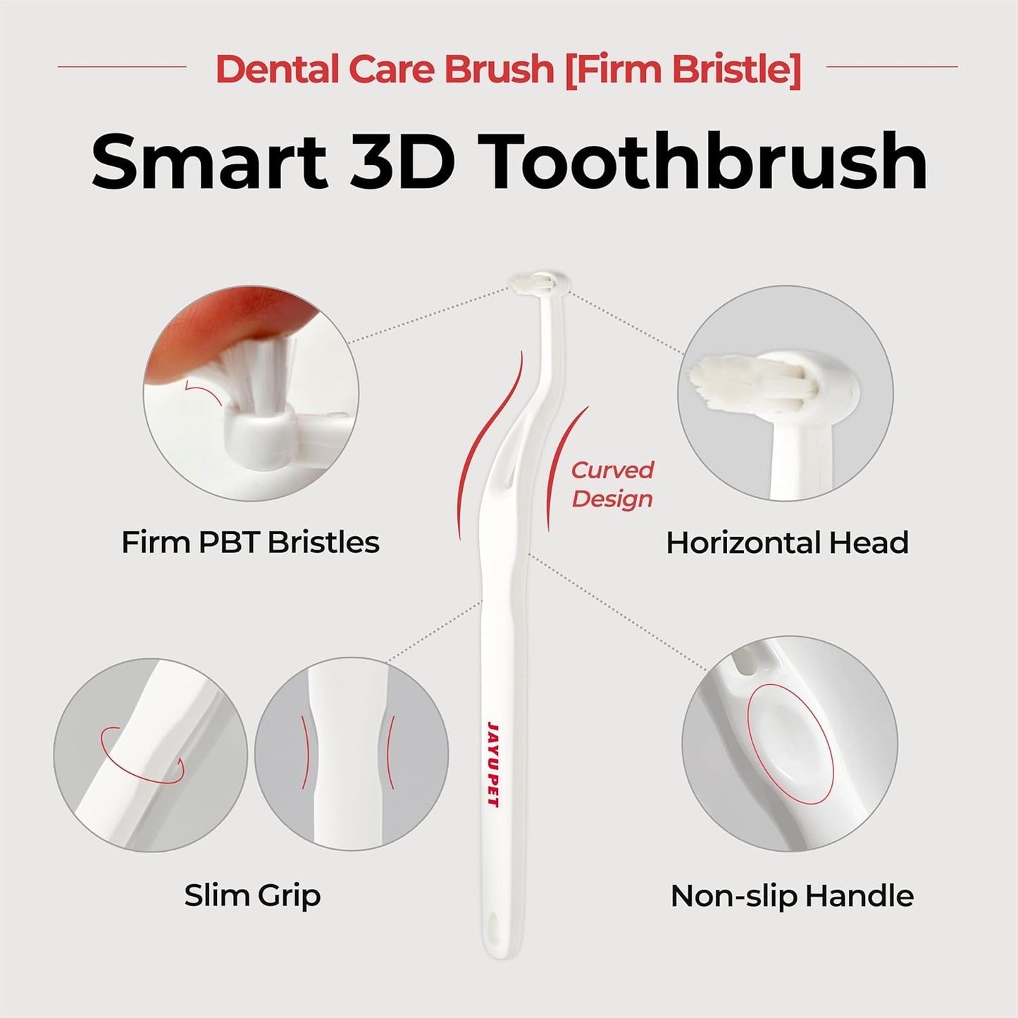 JAYU PET Dental Care Brush (Firm Bristles) 3ea - Resilient Dog Toothbrush, Cat Toothbrush for Tartar & Plaque Removal, Horizontal Head and S-Curved Body - Pet Explorer