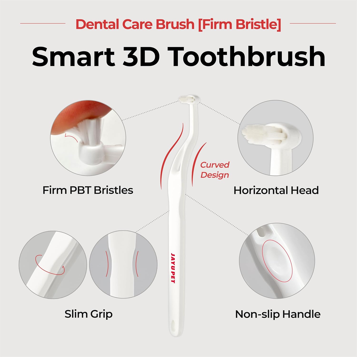 JAYU PET Dental Care Brush (Firm Bristles) 1ea - Resilient Dog Toothbrush, Cat Toothbrush for Tartar & Plaque Removal, Horizontal Head and S-Curved Body - Pet Explorer