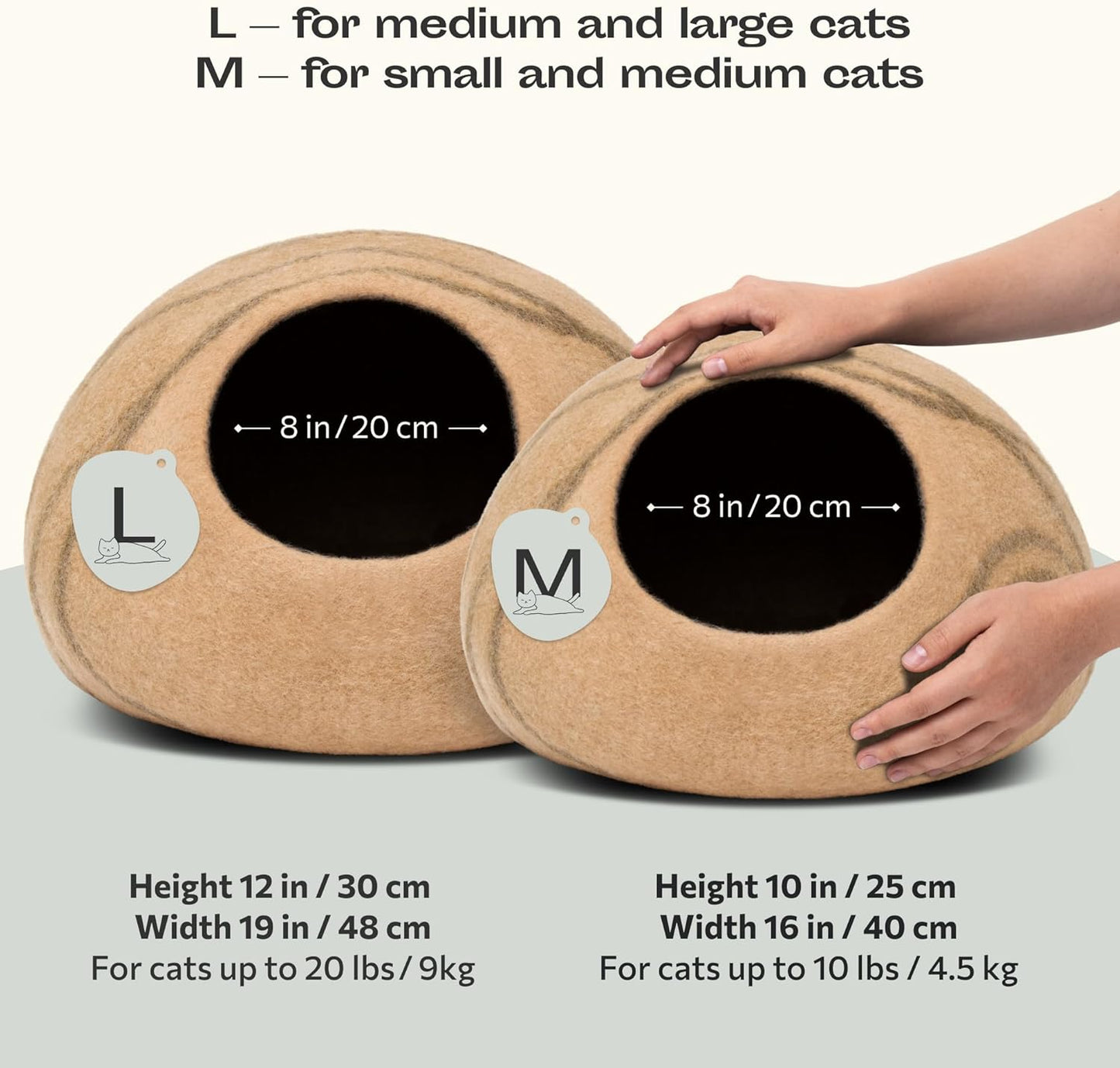 MEOWFIA Cat Cave – Premium Felt Cat Bed for Indoor Cats, Handmade 100% Merino Wool (Beige, Medium) - Pet Explorer