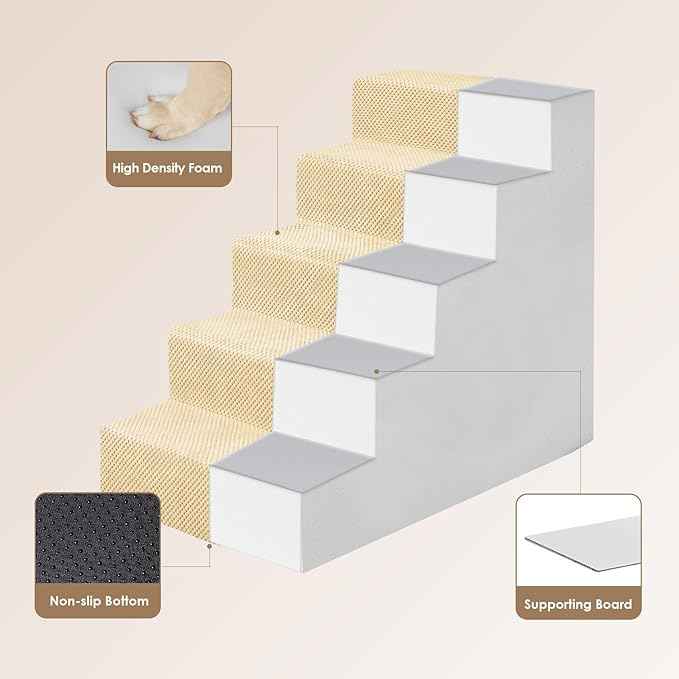 EHEYCIGA Dog Stairs for High Bed 22.5" H, 5-Step Dog Steps for Bed, Pet Steps for Small Dogs and Cats, Non-Slip Balanced Pet Ramp Indoor, Graige