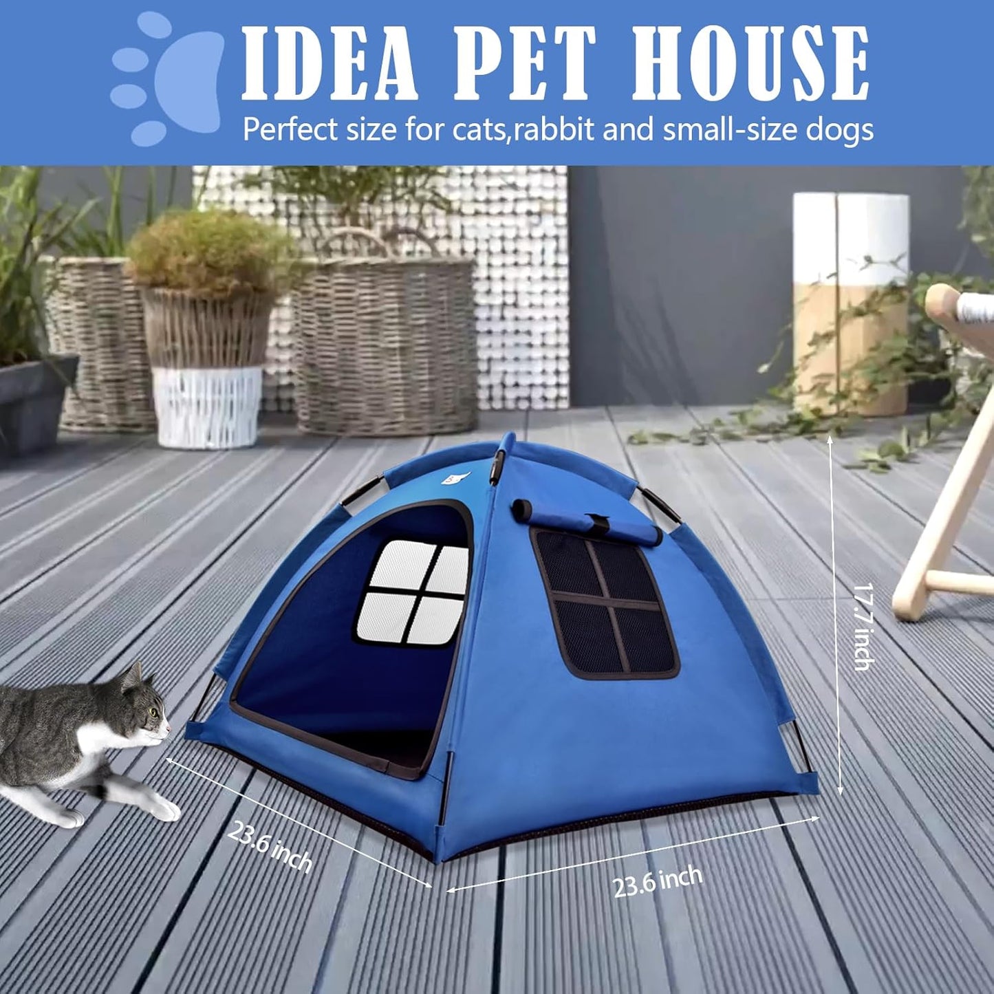 Navy Blue Small Cat & Dog Outdoor House Tent - Waterproof, Washable & Multipurpose - Ideal for Cats, Dogs & Bunnies - Pet Explorer