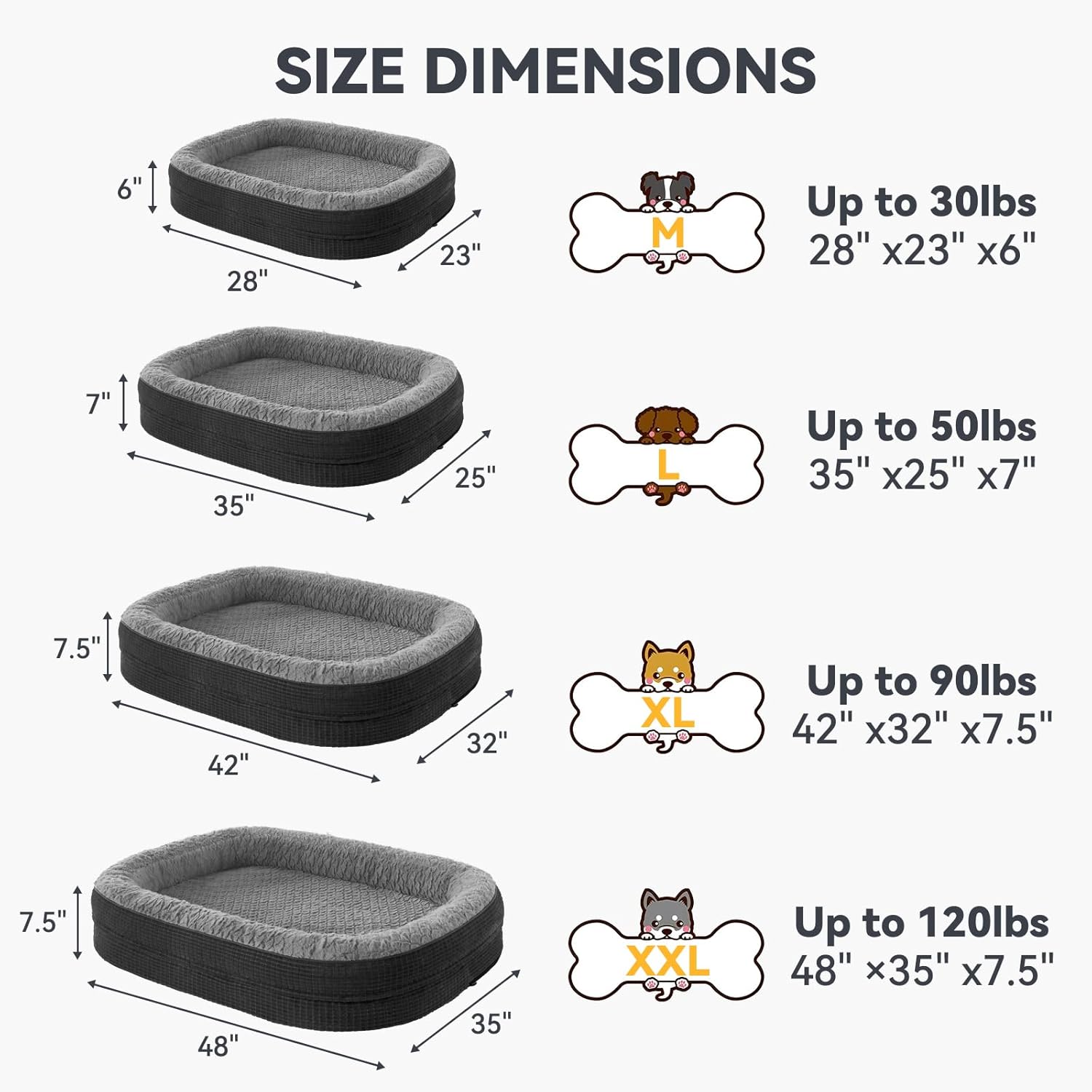 JOEJOY Orthopedic Dog Beds Large Sized Dog, Egg-Crate Memory Foam Pet Couch Bed with Bolster Sides, Waterproof Lining, Removable Washable Cover & Non-Slip Bottom, Black - Pet Explorer