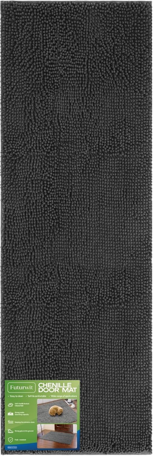 Dog Door Mat for Muddy Paws, 72" x 24" Chenille Absorbent Front Door Mat Inside, Large Runner Mud Mat for Dogs, Machine Washable Non Slip Outdoor Indoor Entrance Doormats, Grey - Pet Explorer