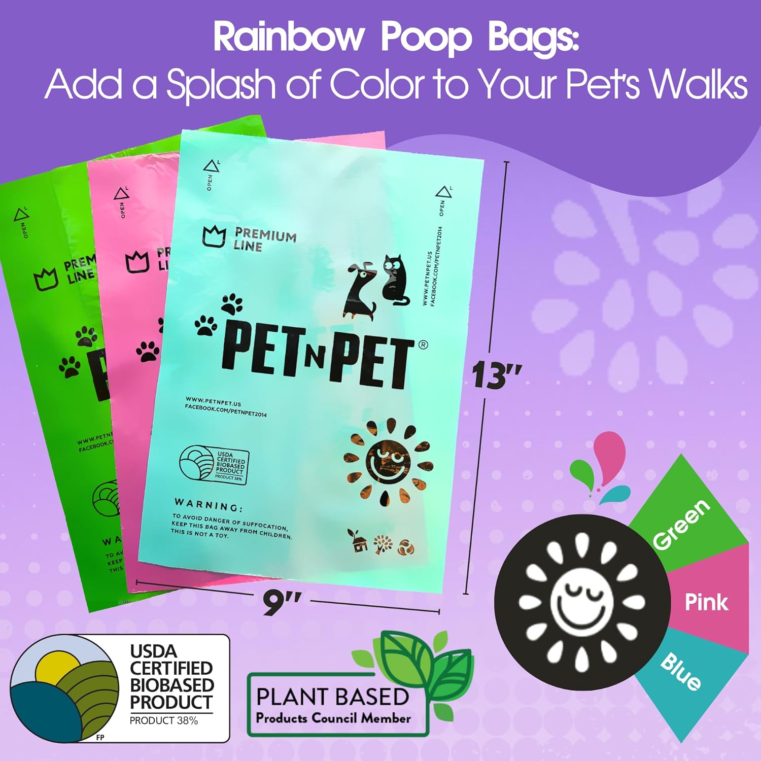 Pet N Pet 720 Counts Lavender Scented, Colorful Poop Bags for Dogs, 38% Plant Based & 62% PE Dog Poop Bags Rolls, Extra Thick Dog Waste Bag, Doggy Bag - Pet Explorer