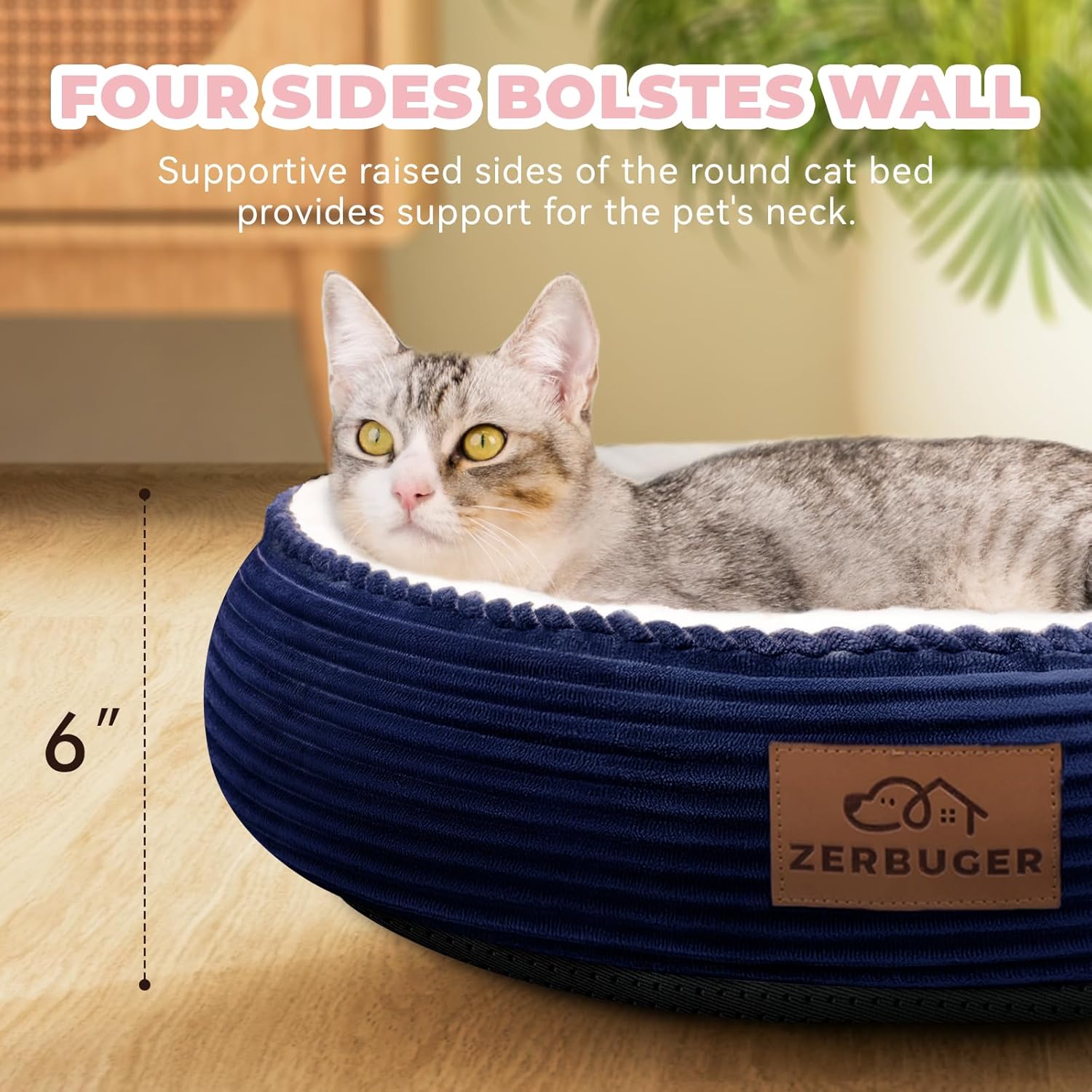 20in Washable Cat Beds for Indoor Cats - Round Donut Pet Bed for Cats, Small Dogs, Puppy, Kitten - Anti-Slip Bottom, Calming Bed Gift - Navy Blue - Pet Explorer