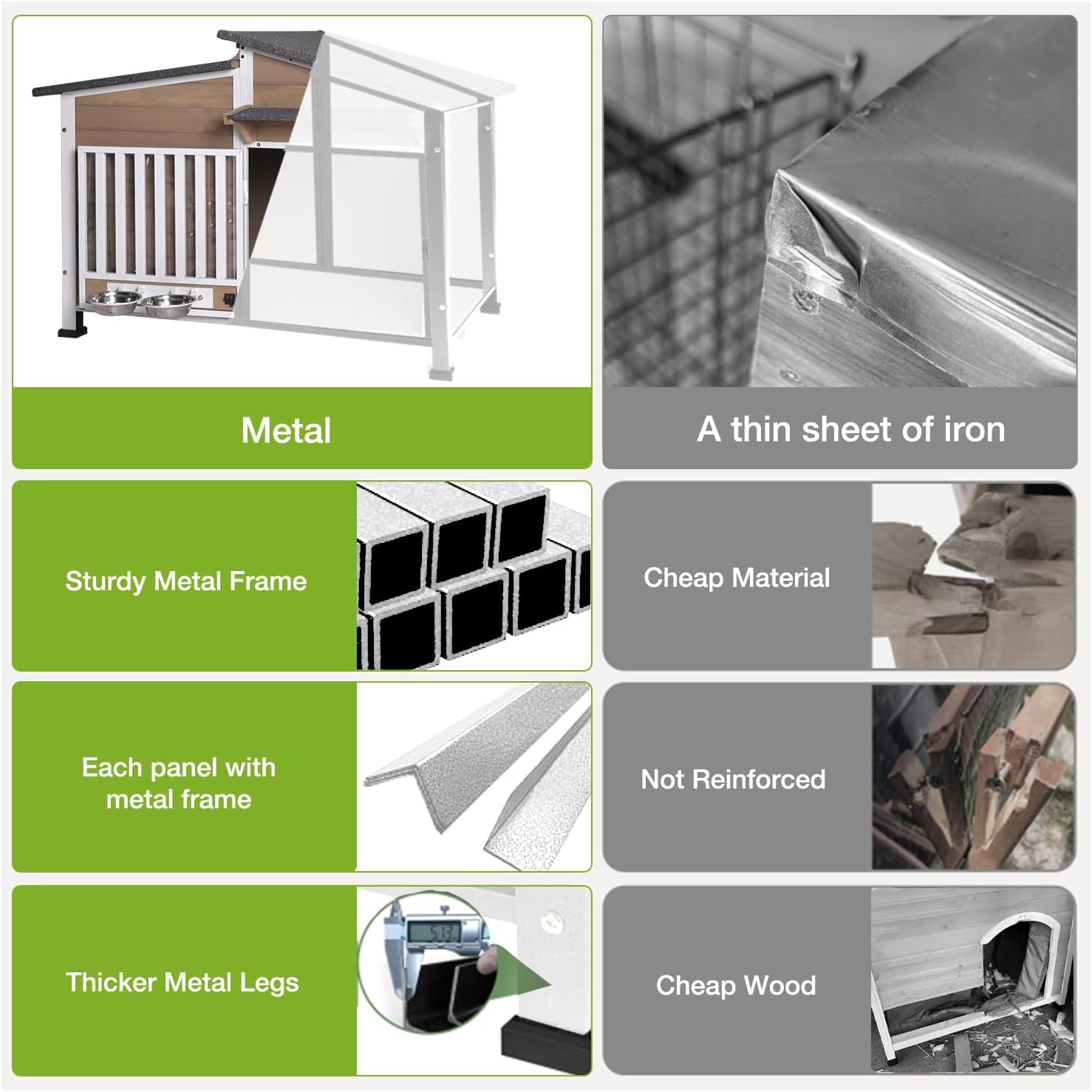 Dog House Outdoor with Bowls Weatherproof Dog Kennel with Anti-Chewing Iron Frame Dog Shelter for Small Medium Dogs(Light Brown) - Pet Explorer