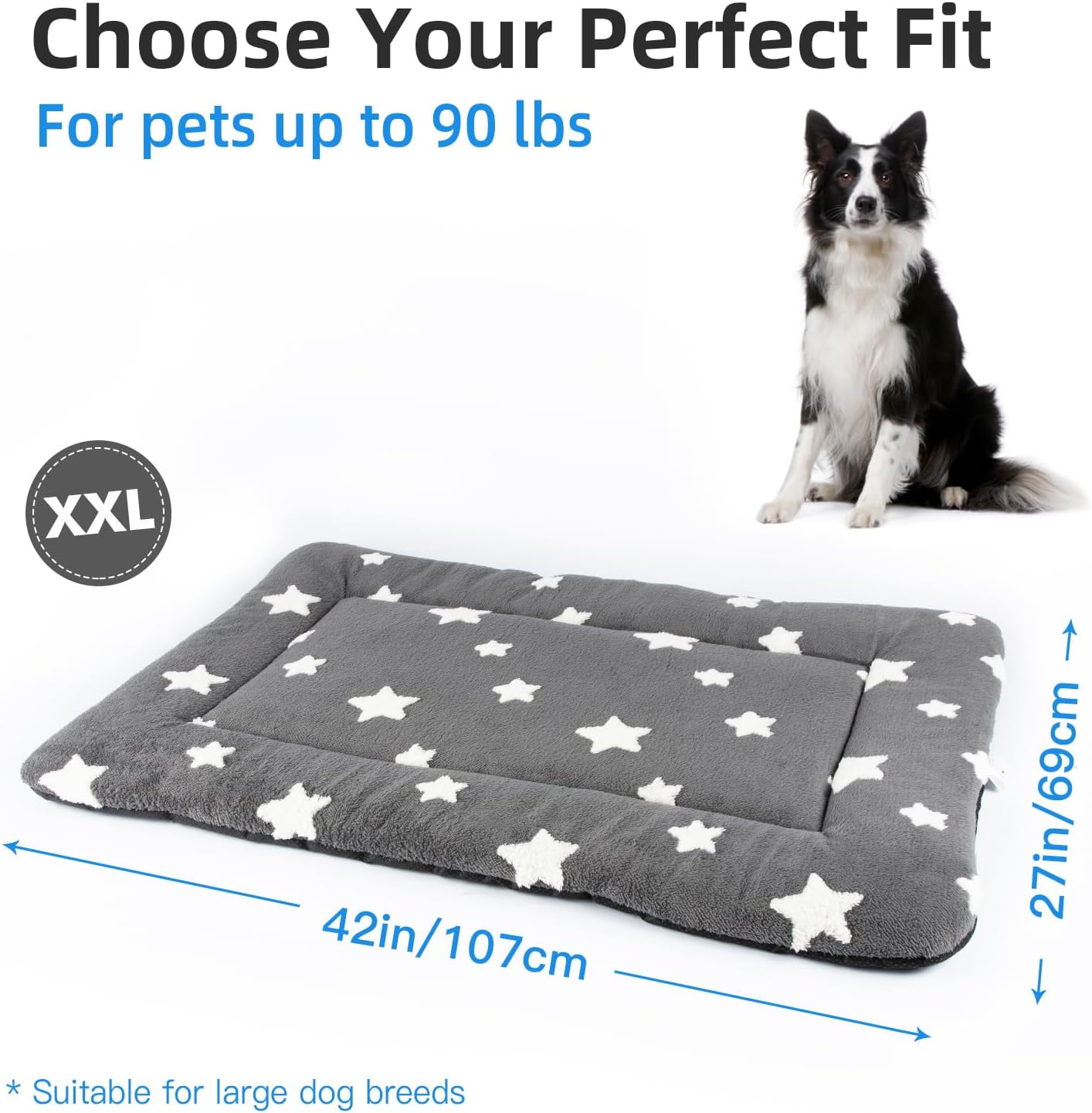Mora Pets Dog Crate Pad Dog Kennel Bed Crate Mat for Large Dogs Washable Cute Star Pet Bed for Cage Ultra Soft Flat Pillow Cushion for Cozy Sleeping Anti-Slip Grey 42 x 27 - Pet Explorer