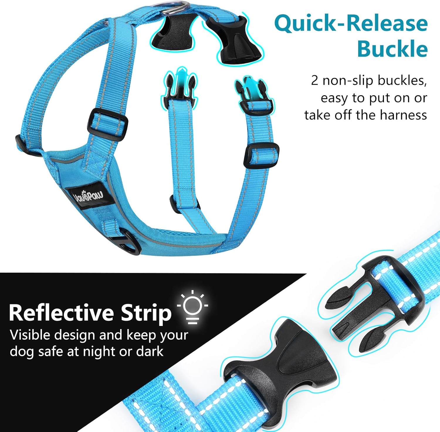 Dog Seat Belt Harness for Car, Dog Car Harness Adjustable Mesh Breathable & Dogs Seatbelt Safety Tether with Elastic Bungee for Small Medium Large Pets(Blue, S) - Pet Explorer