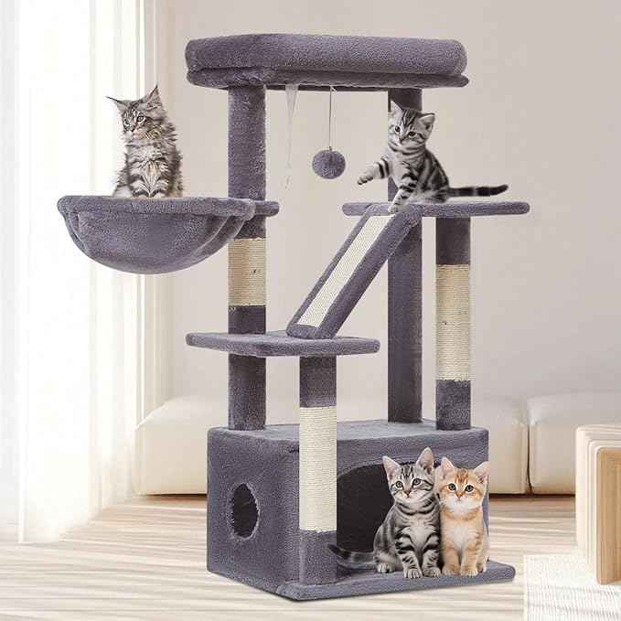 Taoqimiao Cat Tree,38.5-Inch Cat Tower for Indoor Cats,Suitable for Kittens with Luxurious cat condo with Adjustable Baskets and Luxurious Perch MS029SG Smoky Gray