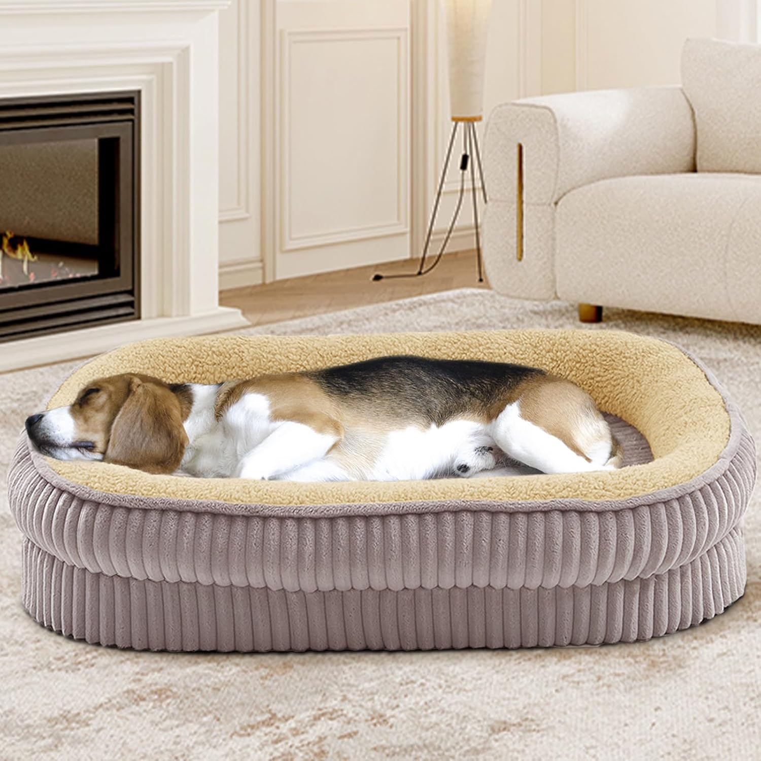 Orthopedic Dog Bed for Medium, Large Dogs Breeds, High Density Egg Crate Foam Dog Sofa Beds with Four Sided Bolster,Oval Kennel Bed, Pet Couch Bed,Removable Washable Cover& Non-Slip Bottom - Pet Explorer