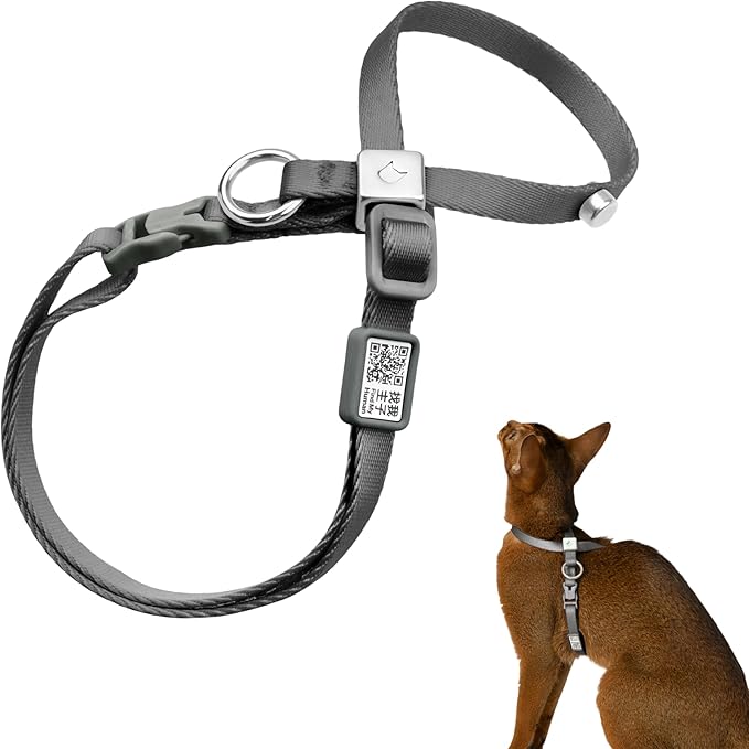 Escape Proof Cat Harness Anti-Choke Quick Release Adjustable QR Code Soft Nylon Durable Lightweight Figure 8 Cat Harness Anti Escape for Kitten Small Medium Large Cats (Space Gray, S)