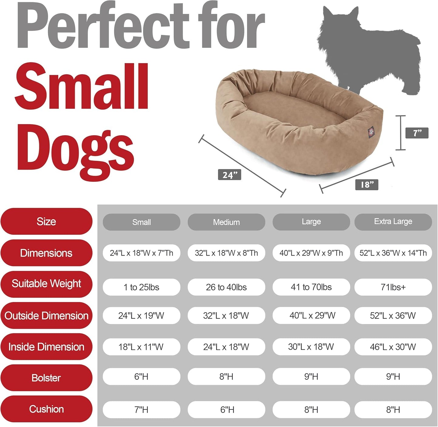 Majestic Pet 24 Inch Suede Shredded Memory Foam Mix Calming Small Dog Bed Washable 24 x 19 x 7 (Inch) - Cozy Soft Round Donut Dog Bed with Spine for Head Support - Pet Bed Stone - Pet Explorer