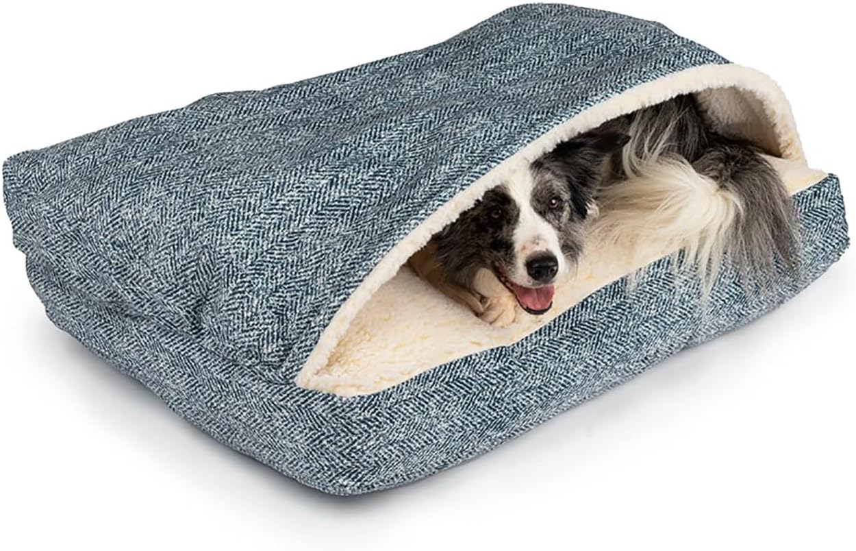 Snoozer Pet Products Luxury Rectangle Cozy Cave Dog Bed with Microsuede, Showdog Collection, Medium, Palmer Indigo - Pet Explorer