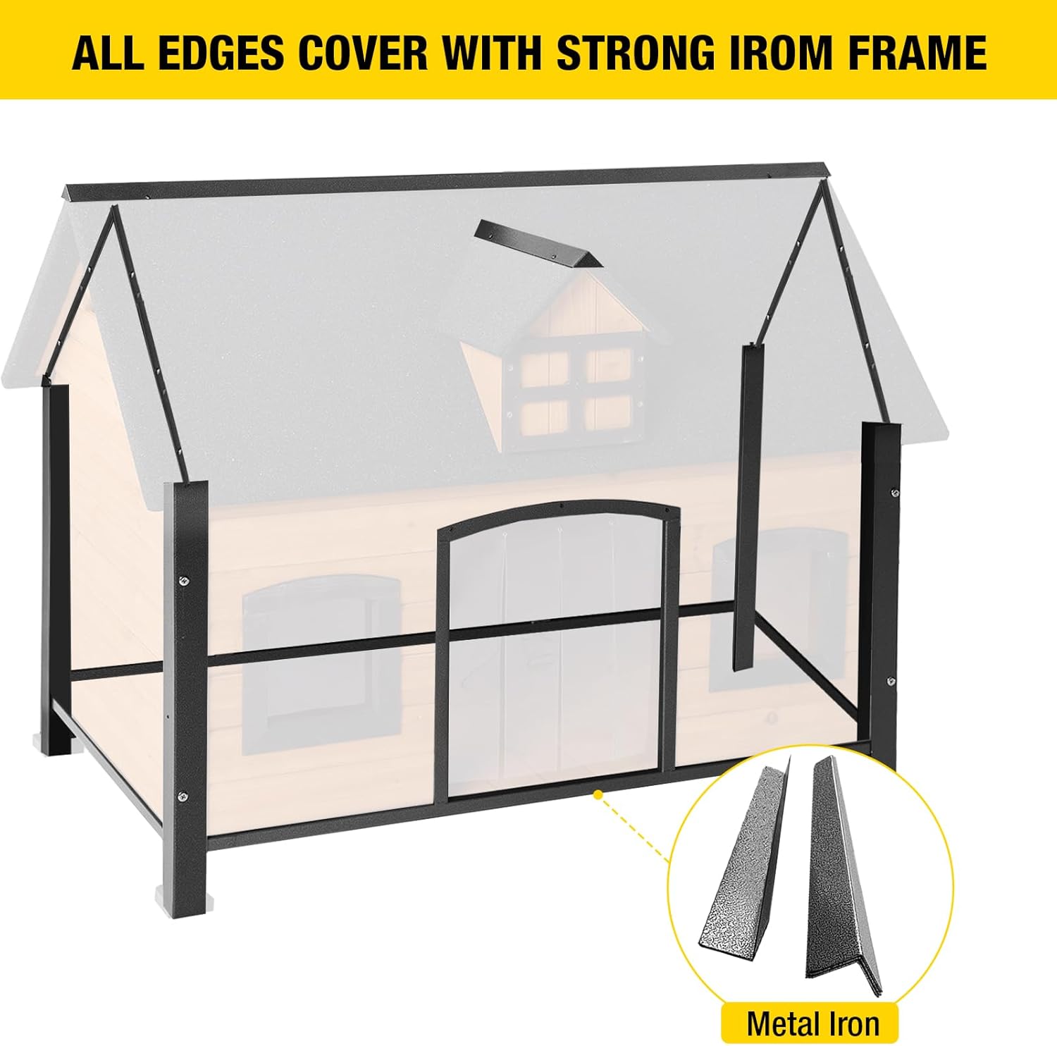 Aivituvin Dog House with Insulated Liner Anti-Chewing Metal Frame Design Insulated Wooden Dog Kennel with Unique Design Roof, Weatherproof Dog House for Outdoor Indoor - Pet Explorer