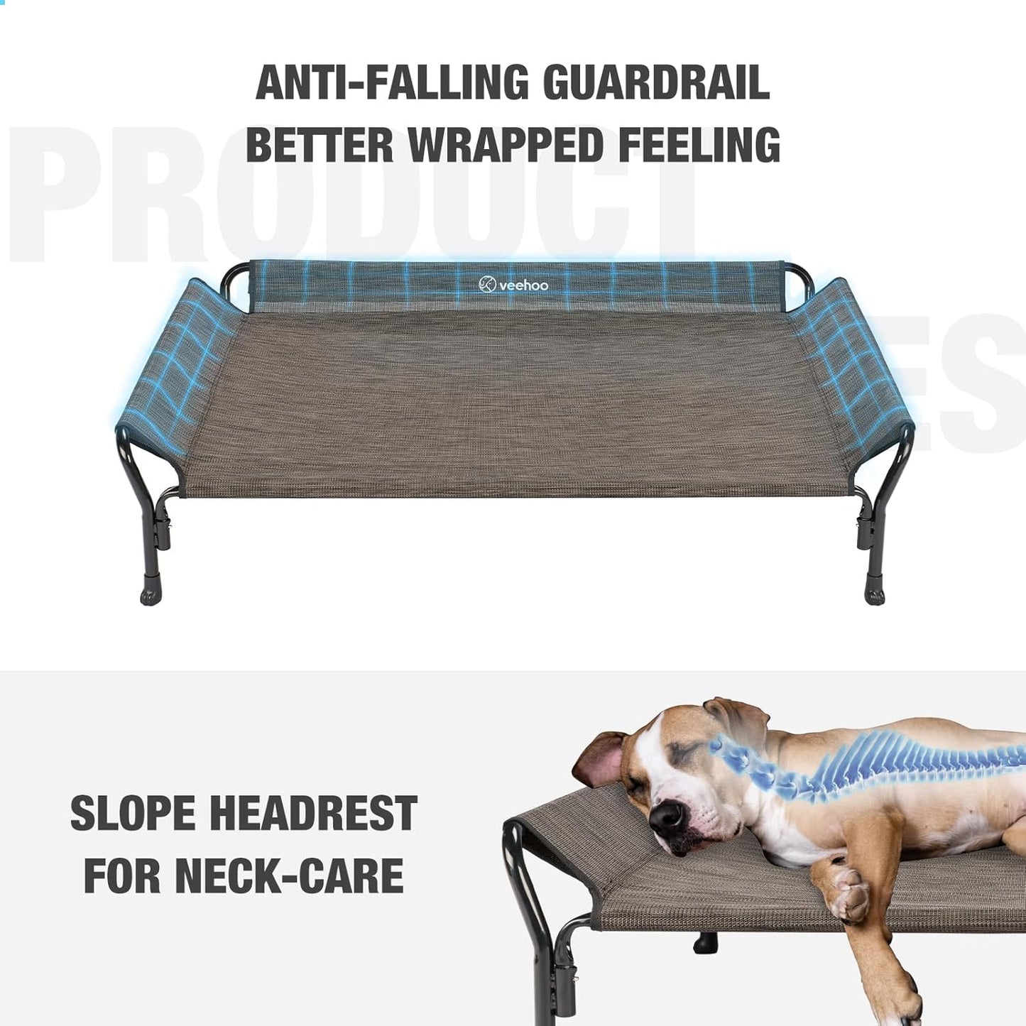 Veehoo Cooling Elevated Dog Bed, XL Raised Pet Cot with Guardrail & Slope Headrest, Durable Breathable Teslin Mesh, Non-Slip Feet, Washable Dog Couch Bed for Indoor & Outdoor, 50.5" x 33.5, Brown - Pet Explorer
