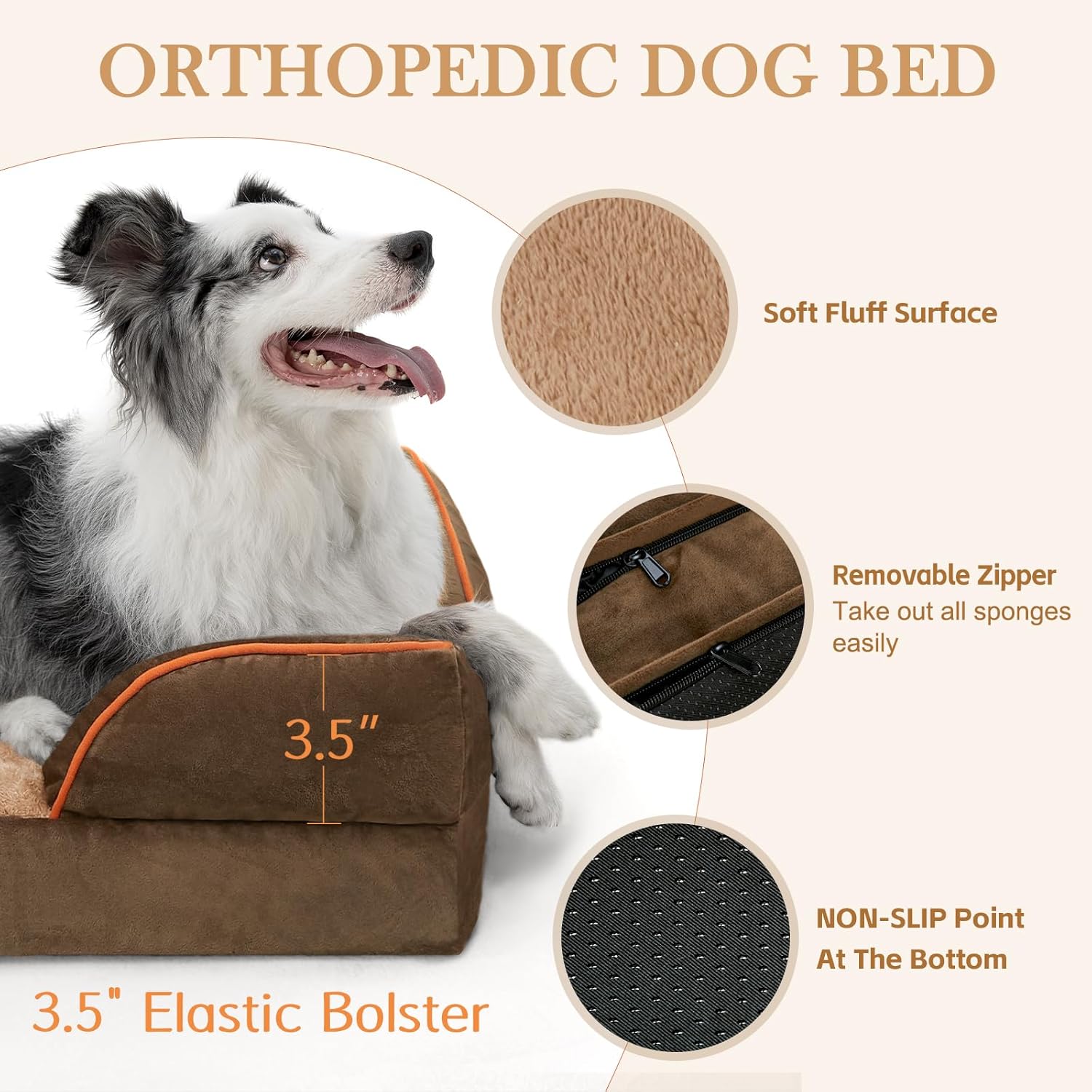 Comfort Expression Small Dog Beds Waterproof Cat Beds Orthopedic Foam Sofa Beds for Small Dogs Comfy Pet Bed with Washable Removable Cover & Non-Slip Bottom(XX-Small,Brown) - Pet Explorer