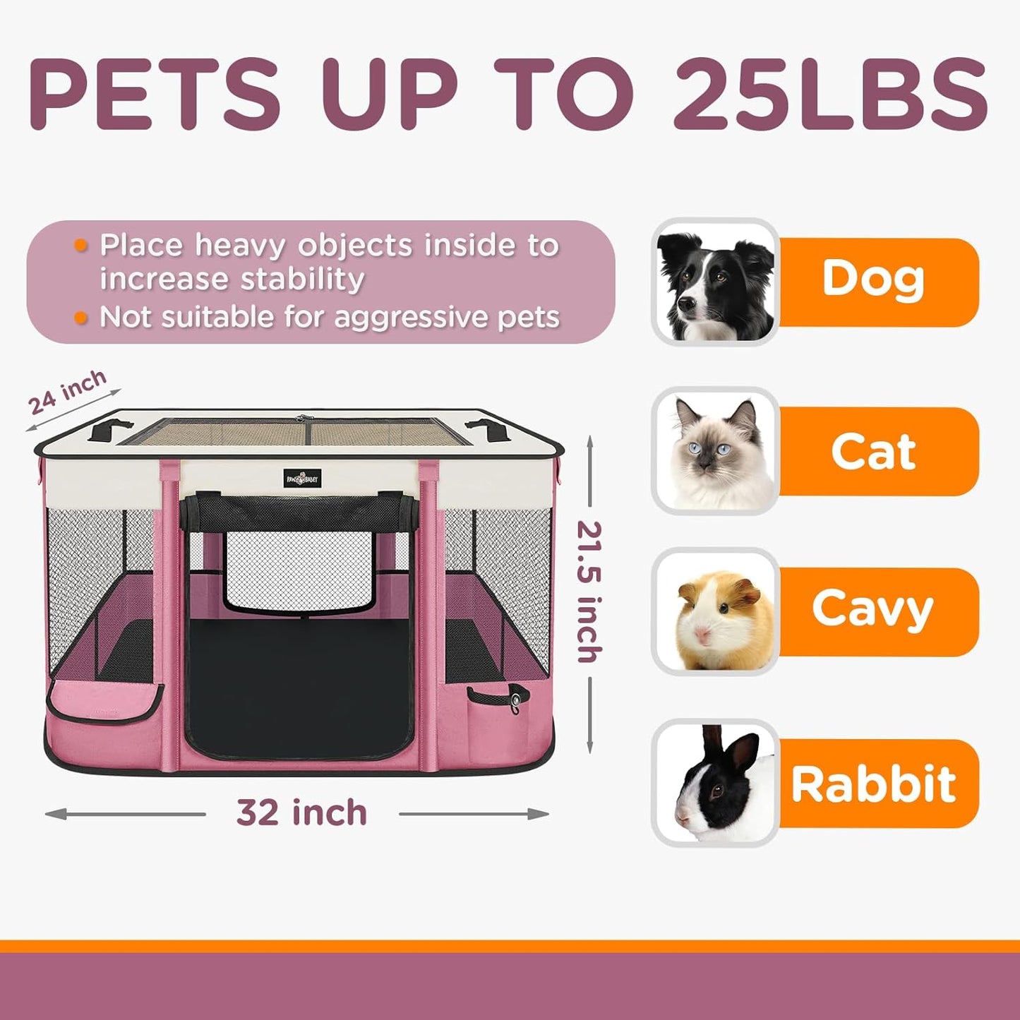 Foldable Pet Kitten Playpen, Upgrade Waterproof Portable Cat Dog Playpen Kennel Tent for Dog Cat, Removable Shade Cover with Free Carrying Case, Indoor Outdoor Use for Small Pet, Pink - Pet Explorer