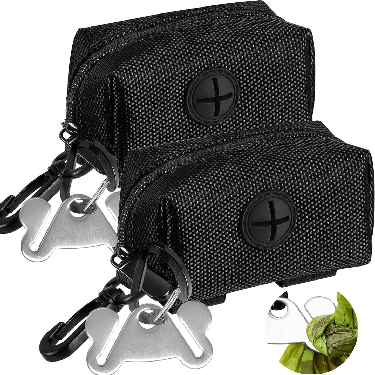 Dog Waste Bag Dispenser Pet Poop Bags Holder for Doggie Waste Bags Dispensers Soft Fabric Zipper Small Doggy Puppy Pouch for Leash Accessory Attachment with Carrier,2PCS Black - Pet Explorer