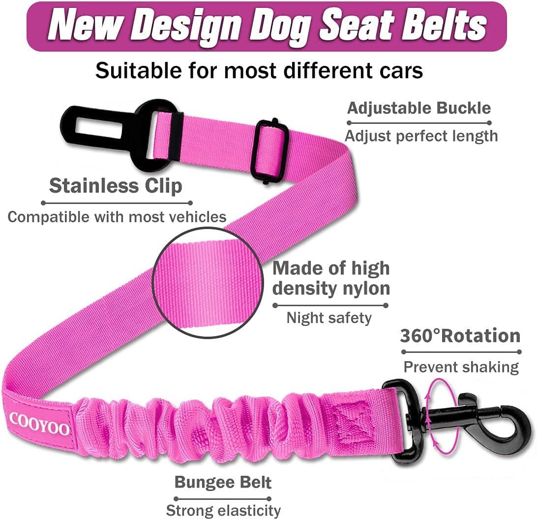 COOYOO Dog Seat Belt,3 Piece Set Retractable Dog Car Adjustable Seatbelts for Vehicle Nylon Pet Safety Heavy Duty & Elastic & Durable Car Harness for Dogs - Pet Explorer