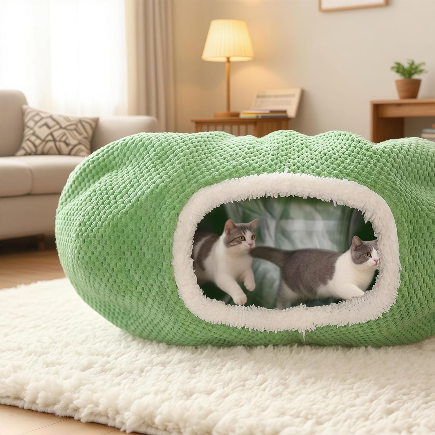 Cat Tunnel Bed for Indoor Cats, Peekaboo Cat Cave Bed,Soft Cat Donut Tunnel for Kitten Large Cats, Cute Frog Shaped - Pet Explorer