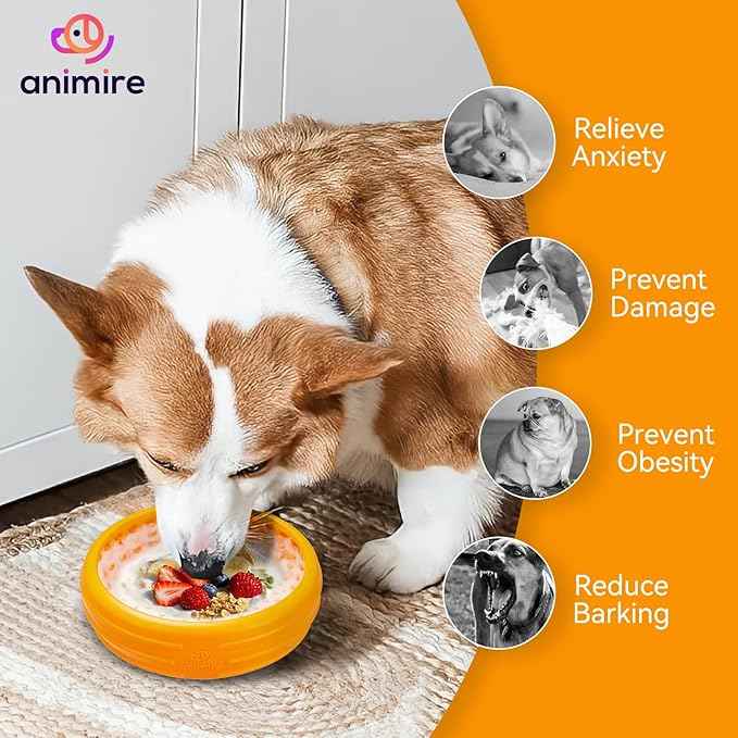 Dog Lick Bowl, Animire Freeze Lick Mat for Dogs, Non-Slip Slow Feeder Licking Bowl Enrichment Treat for Distraction Anxiety Relief, Food Grade Silicone, Dishwasher Safe(Orange,S)
